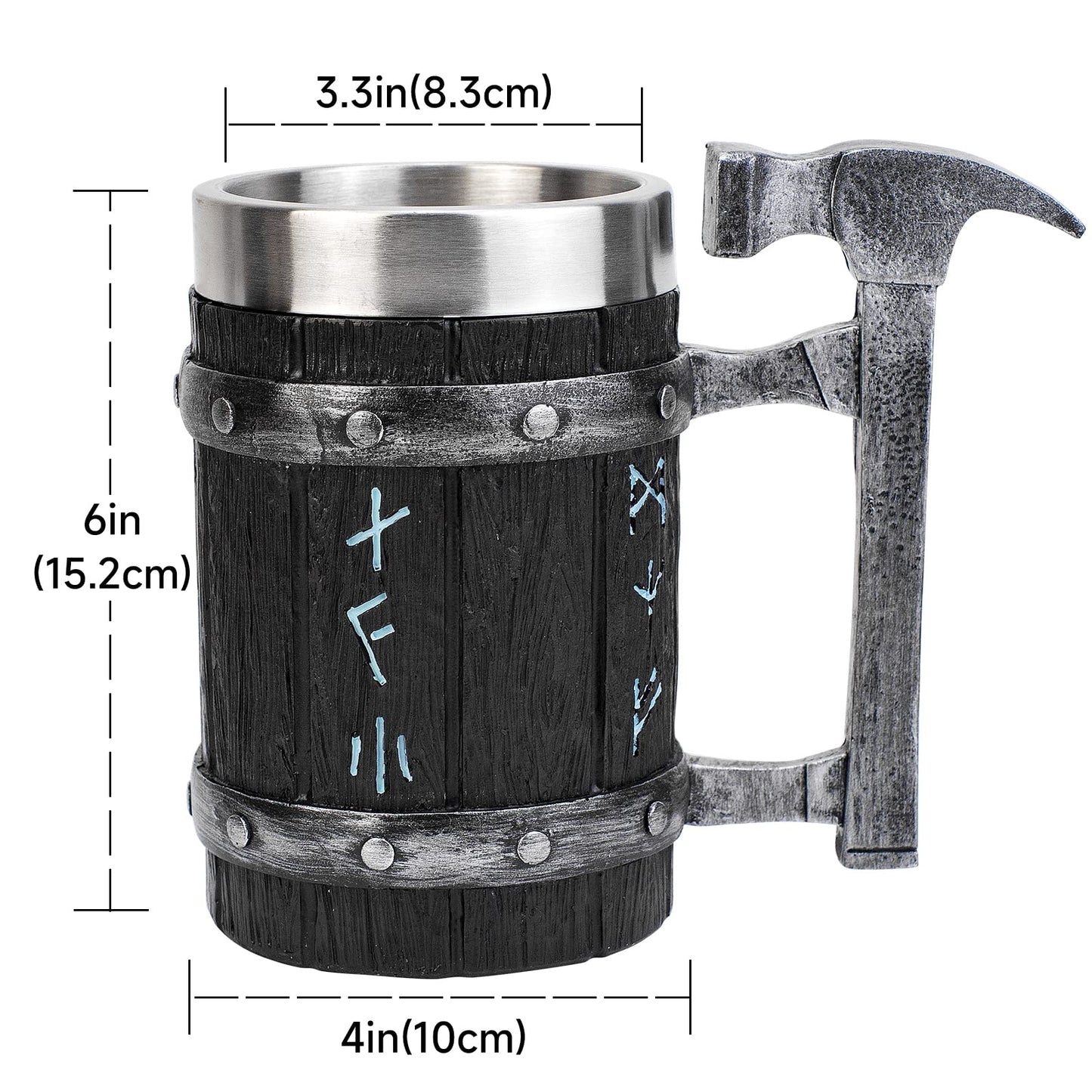 KTOTKMOTA - Taza de martillo nórdico vikingo, con revestimiento de acero inoxidable, jarra de cerveza de resina, decoración nórdica, taza de jugo de leche de café, 20 onzas
