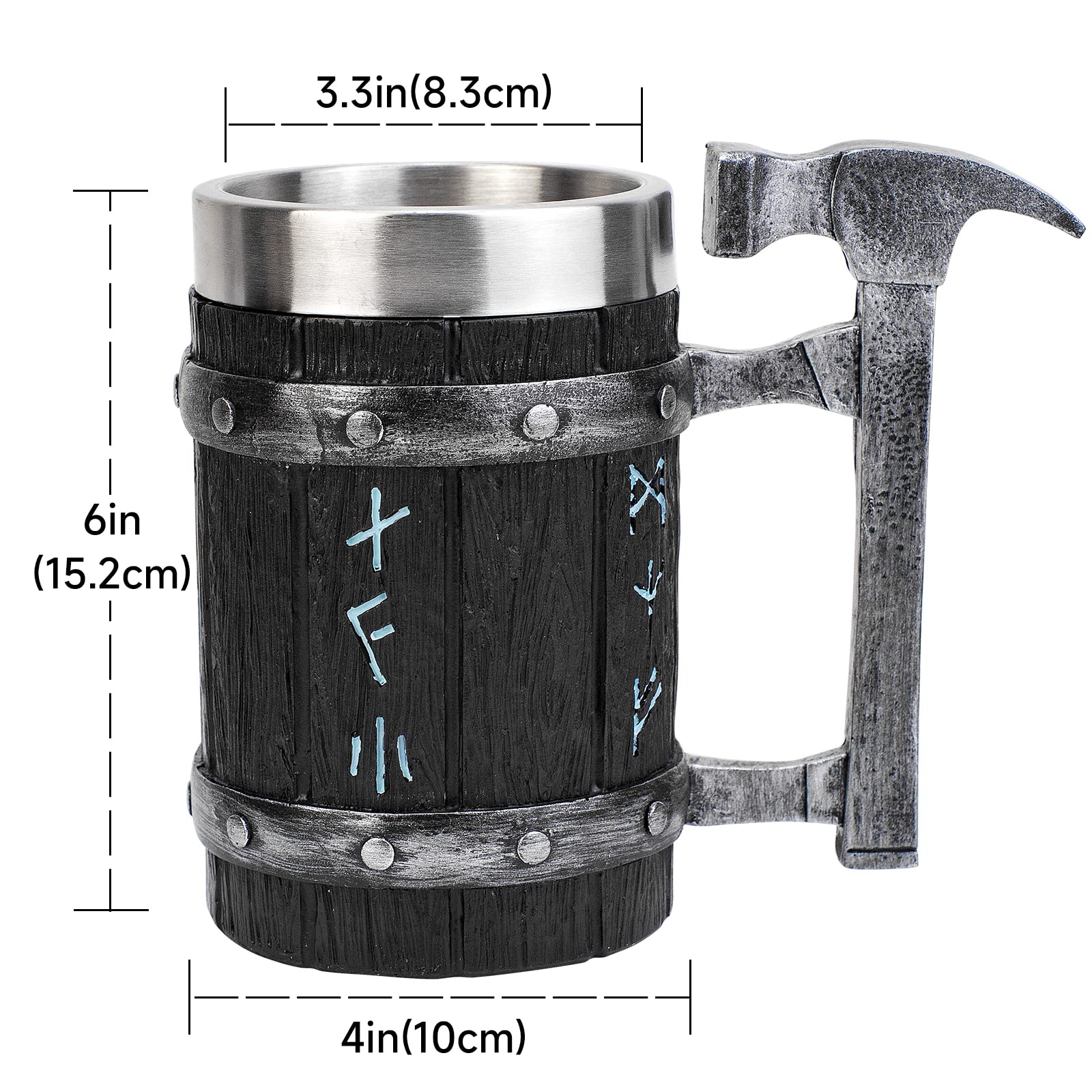 KTOTKMOTA - Taza de martillo nórdico vikingo, con revestimiento de acero inoxidable, jarra de cerveza de resina, decoración nórdica, taza de jugo de leche de café, 20 onzas