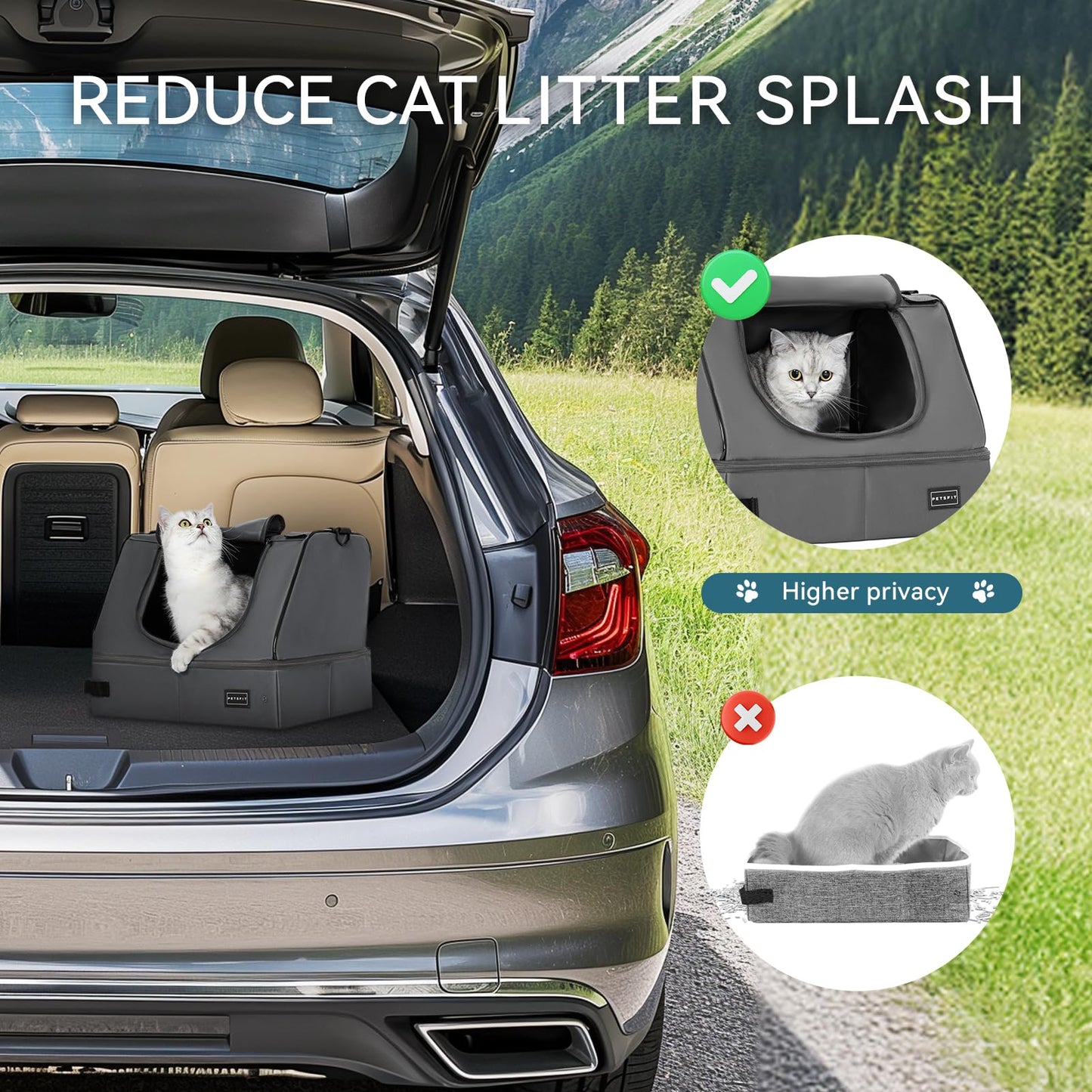 Caja de Arena Portátil Petsfit Gris con Forro Antifugas y Estructura Sólida para Viajes