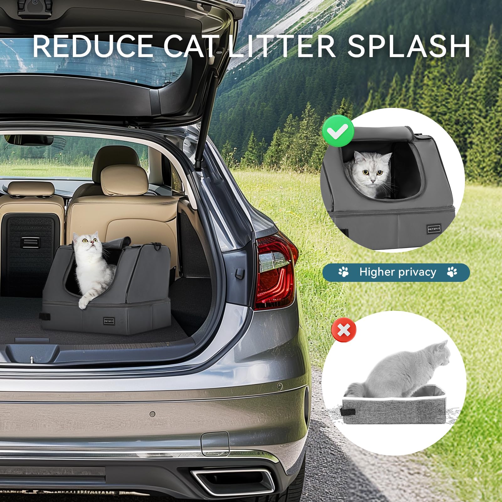 Caja de Arena Portátil Petsfit Gris con Forro Antifugas y Estructura Sólida para Viajes