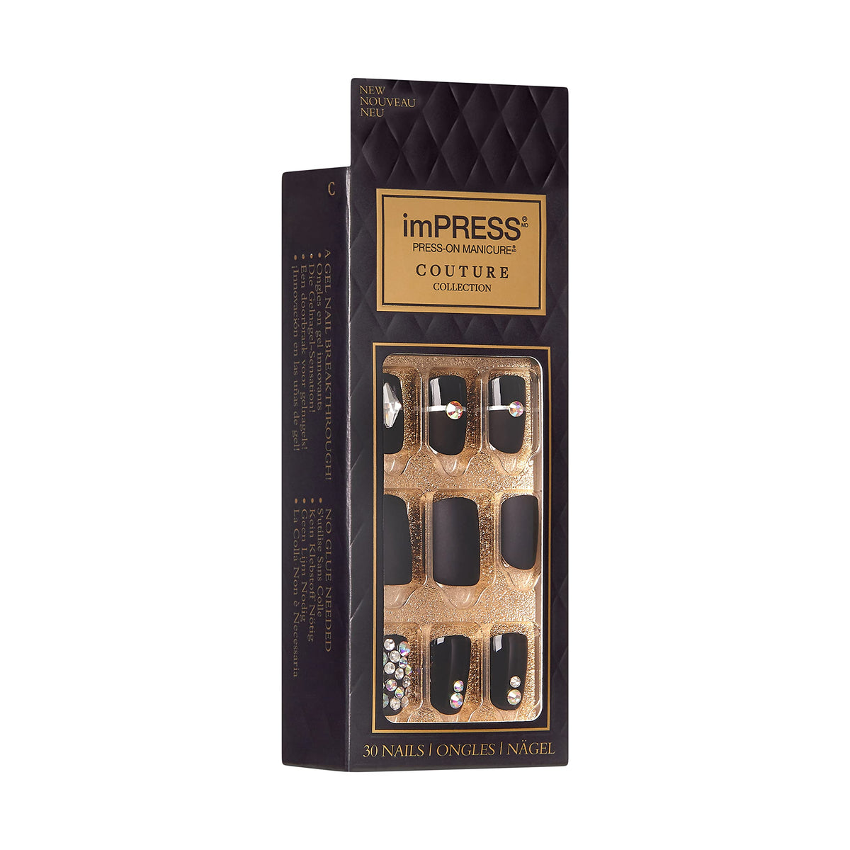 KISS imPRESS - Kit de manicura de colección Couture de uñas a presión, "Lavish", adhesivo patentado superagarre, 30 uñas postizas con 12 uñas decorativas