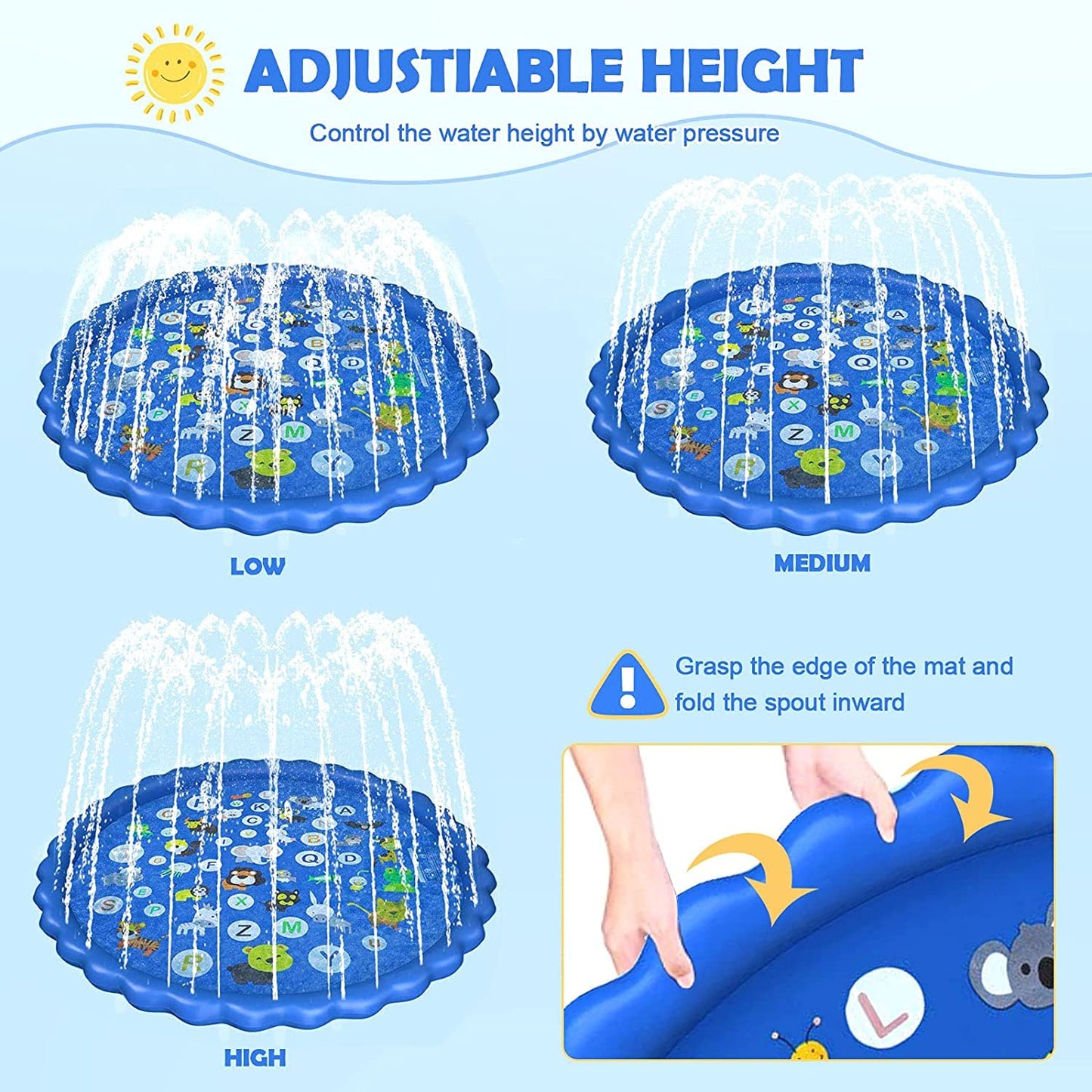 Almohadilla para salpicaduras de agua de 68 pulgadas, almohadilla para salpicaduras de verano para niños, actividades inflables en la piscina, juegos al aire libre, divertidos juguetes de agua para niños y niñas de la familia, apto para niños de 3+ años.