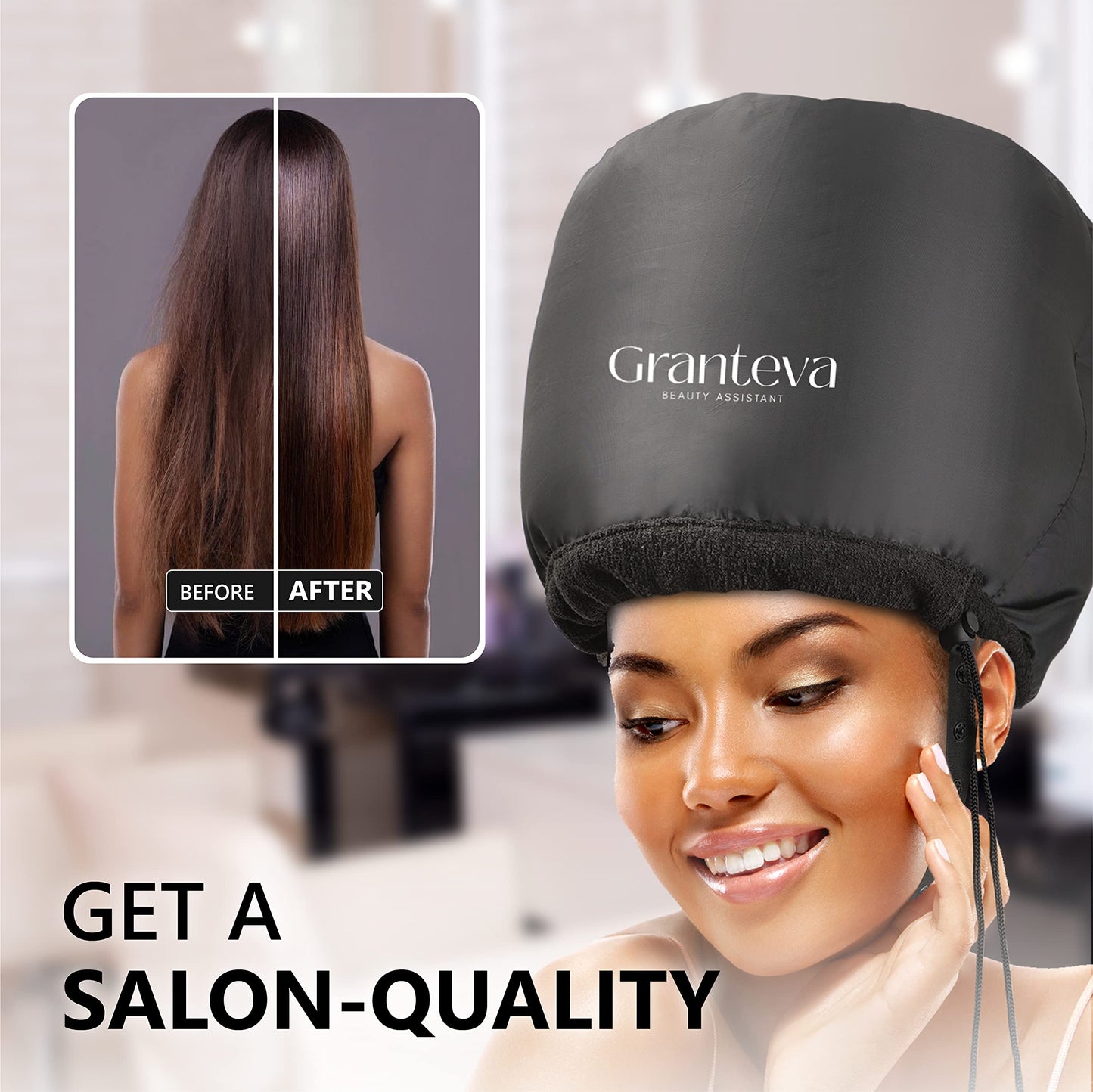 Bonnet Hood Hair Dryer Attachment by Granteva - Relax, Speeds Up Drying Time at Home, Easy to Use for Styling, Curling and Deep Conditioning - Soft, A