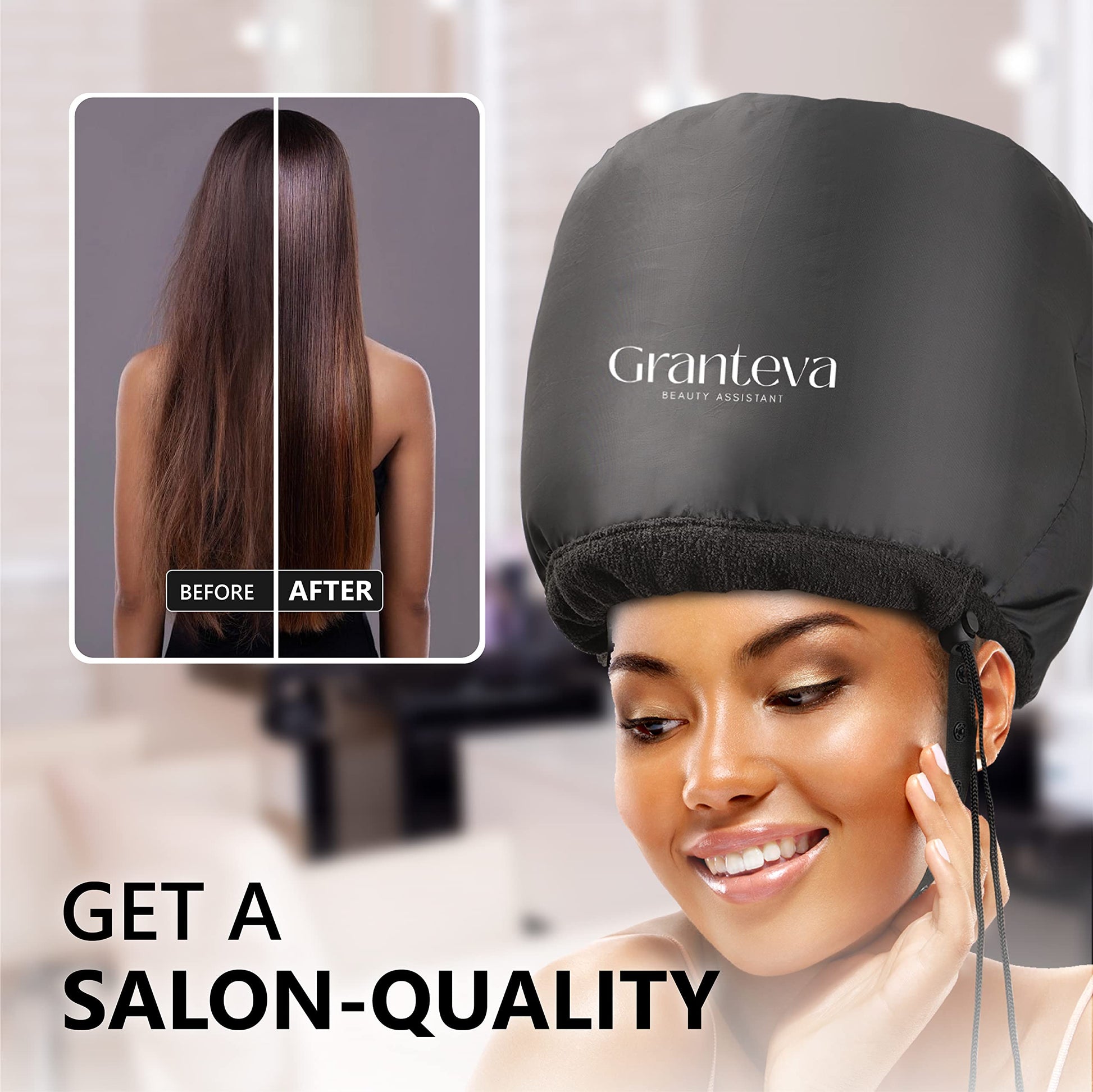 Bonnet Hood Hair Dryer Attachment by Granteva - Relax, Speeds Up Drying Time at Home, Easy to Use for Styling, Curling and Deep Conditioning - Soft, A