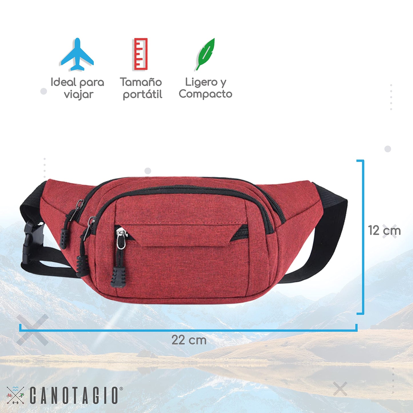 Canotagio Cangurera Deportiva de Viaje con Tela Impermeable de Amplia Capacidad. Para Hombre y Mujer. Excelente Riñonera de Viaje Ajustable. Fanny Pack/Running Belt/Travel Pouch. (Roja)