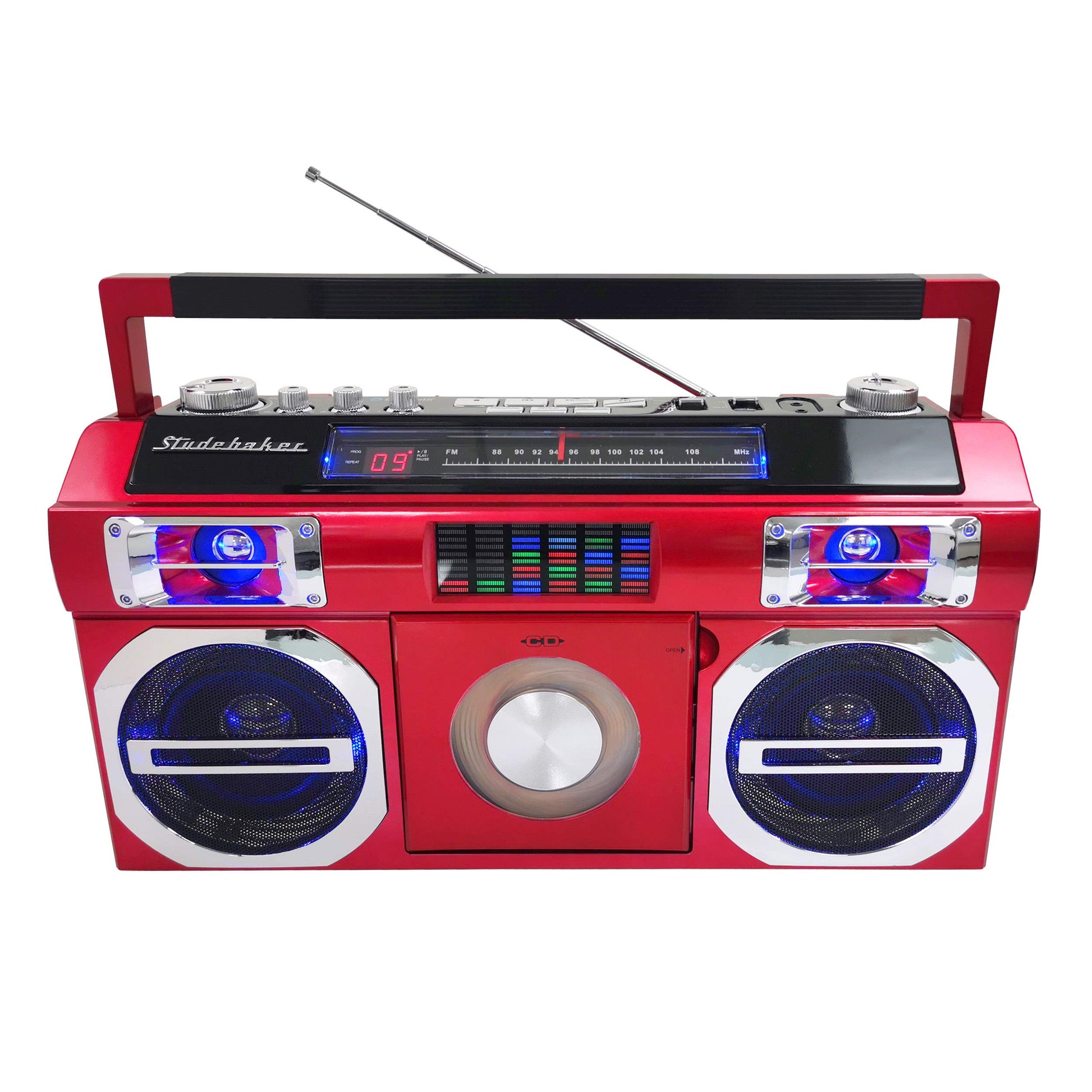 Boombox Bluetooth Retro Studebaker Rojo con Radio FM y Reproductor de CD