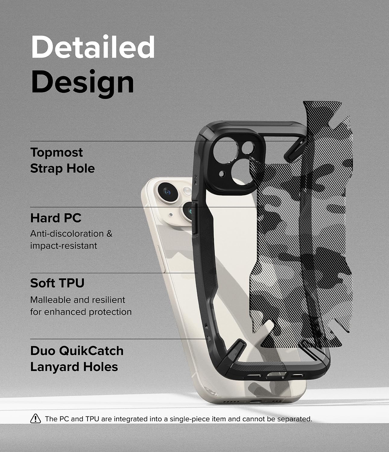 Funda iPhone 15 Ringke Fusion-X Camo Black Parachoques Resistente a Impactos Carcasa Militar