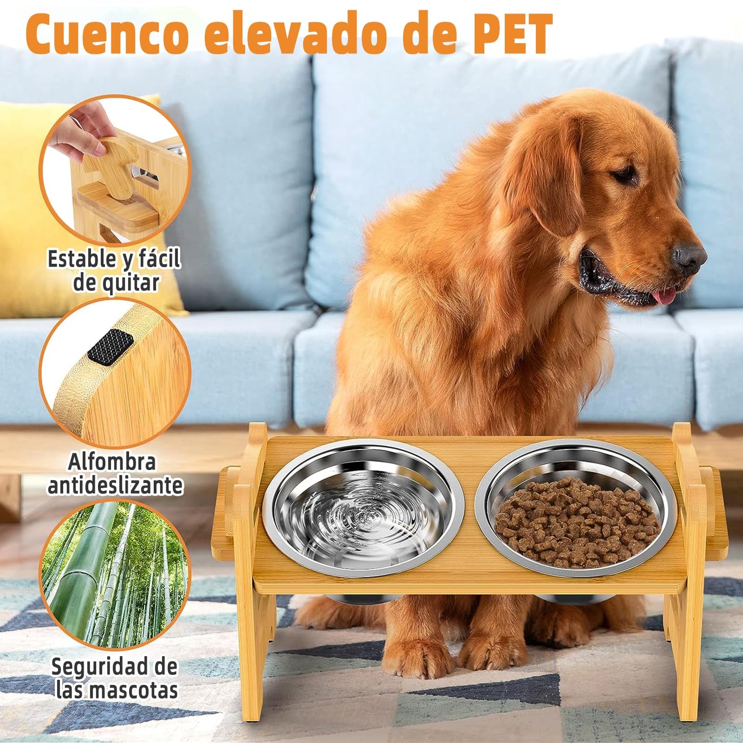 Cuencos Elevados PKDEF Ajustables en Altura y Ángulo con Alfombrilla Antideslizante para Perros Pequeños y Medianos, Mascotas