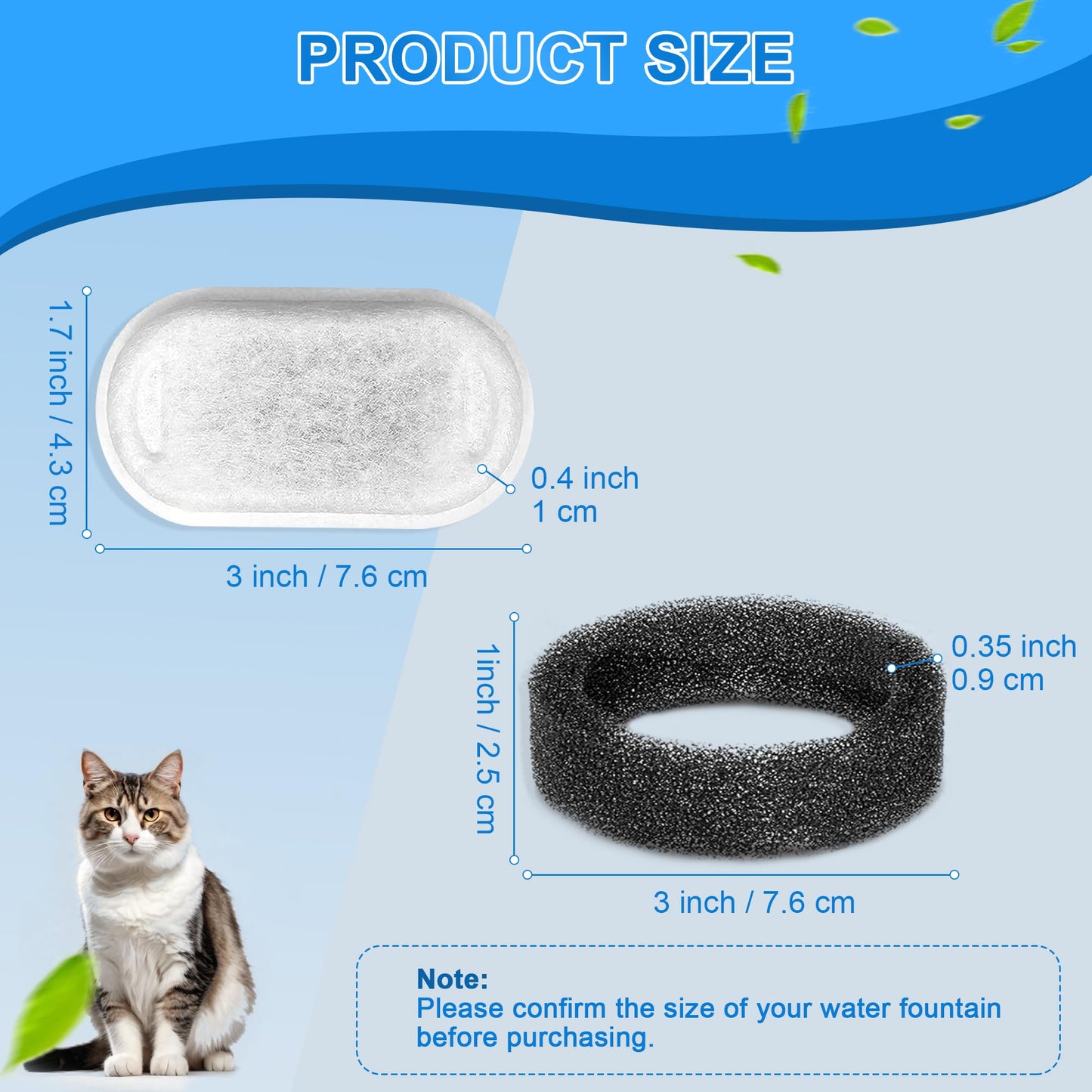 Filtros de fuente de agua para gatos, paquete de 20 filtros de repuesto para fuente de agua de acero inoxidable de 110 oz/3.2 L y 64 oz/2L ajustable para fuente de agua para mascotas, filtros de