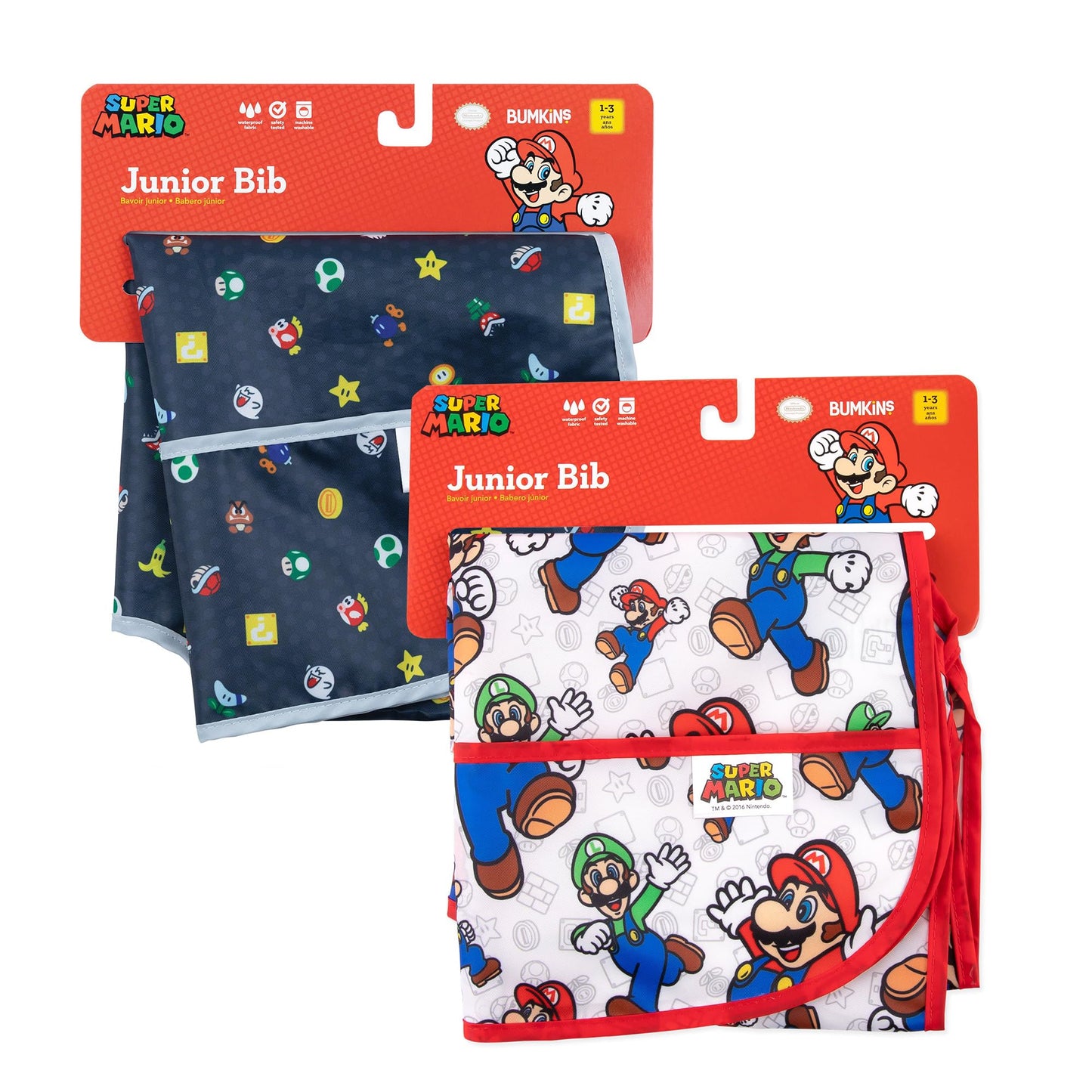 Bumkins - Babero de manga corta para Nintendo Super Mario para niñas o niños, niños pequeños y niños durante 1 a 3 años, tamaño grande, imprescindible para niños pequeños, comer, jugar, delantal de