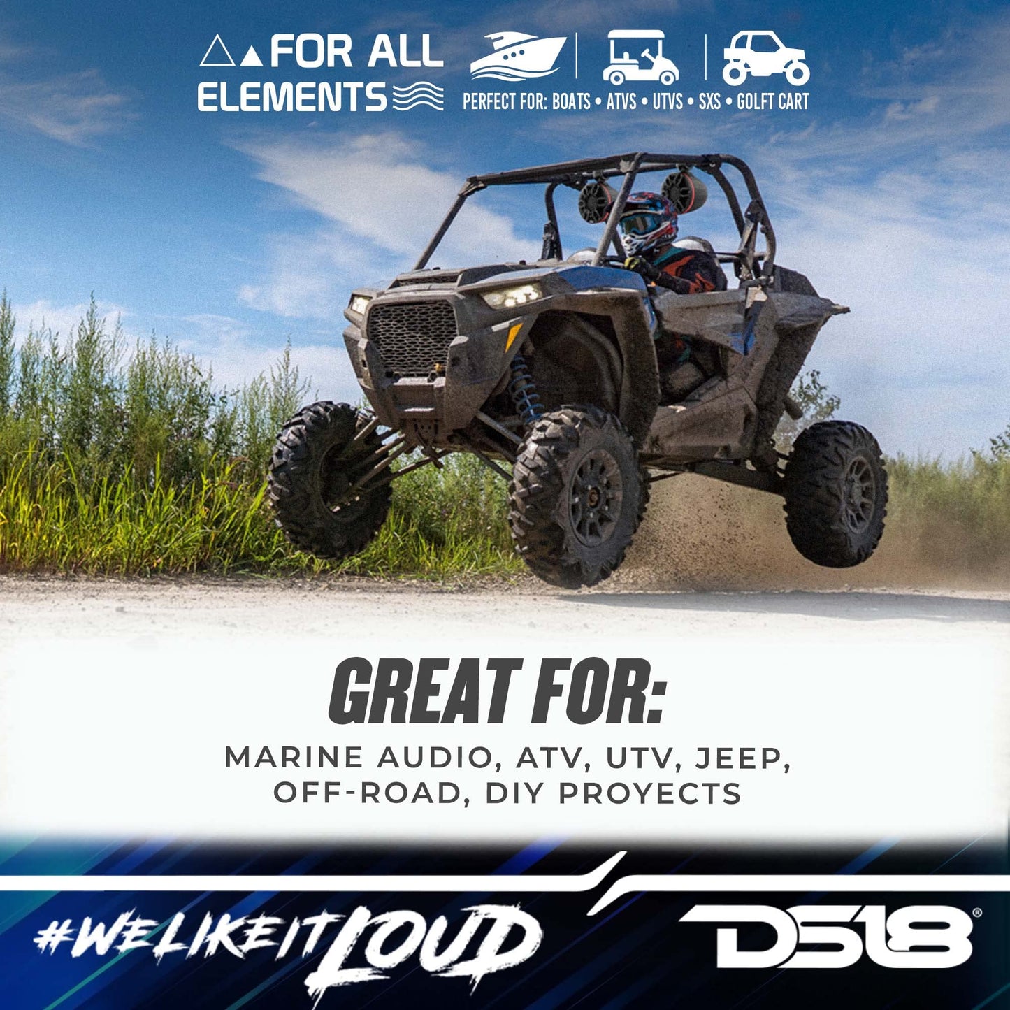 DS18 Hydro NXL-X8PRO/BK Altavoces compactos de torre de Wakeboard de 8 pulgadas con altavoz híbrido de rango medio y driver de compresión, luces LED RGB integradas, 500 vatios, cubierta de altavoz
