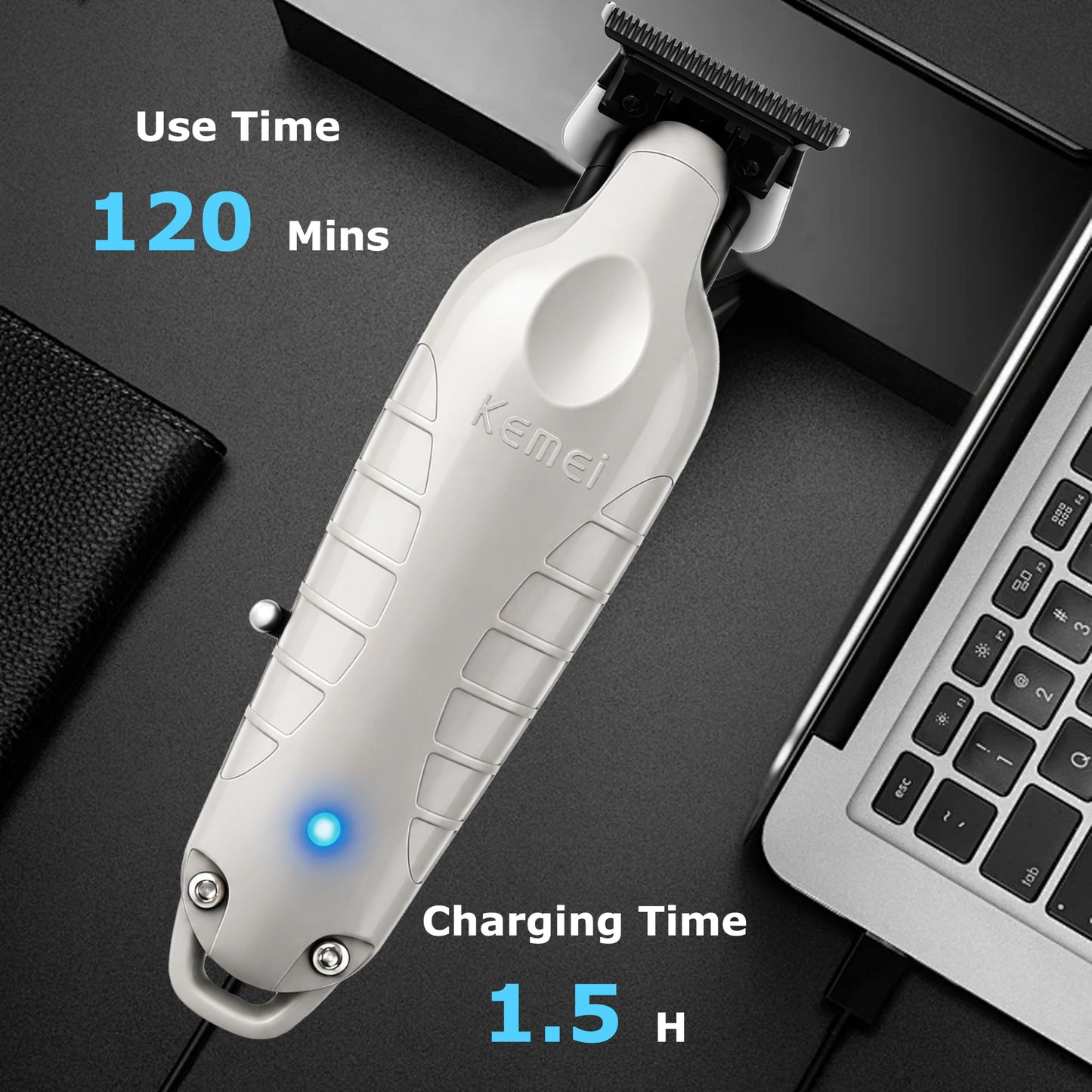 KEMEI PG2299 Cortadora de barba y pelo para hombres profesional, cortadora de pelo sin huecos para hombres, recortadora inalámbrica para peluqueros, gris
