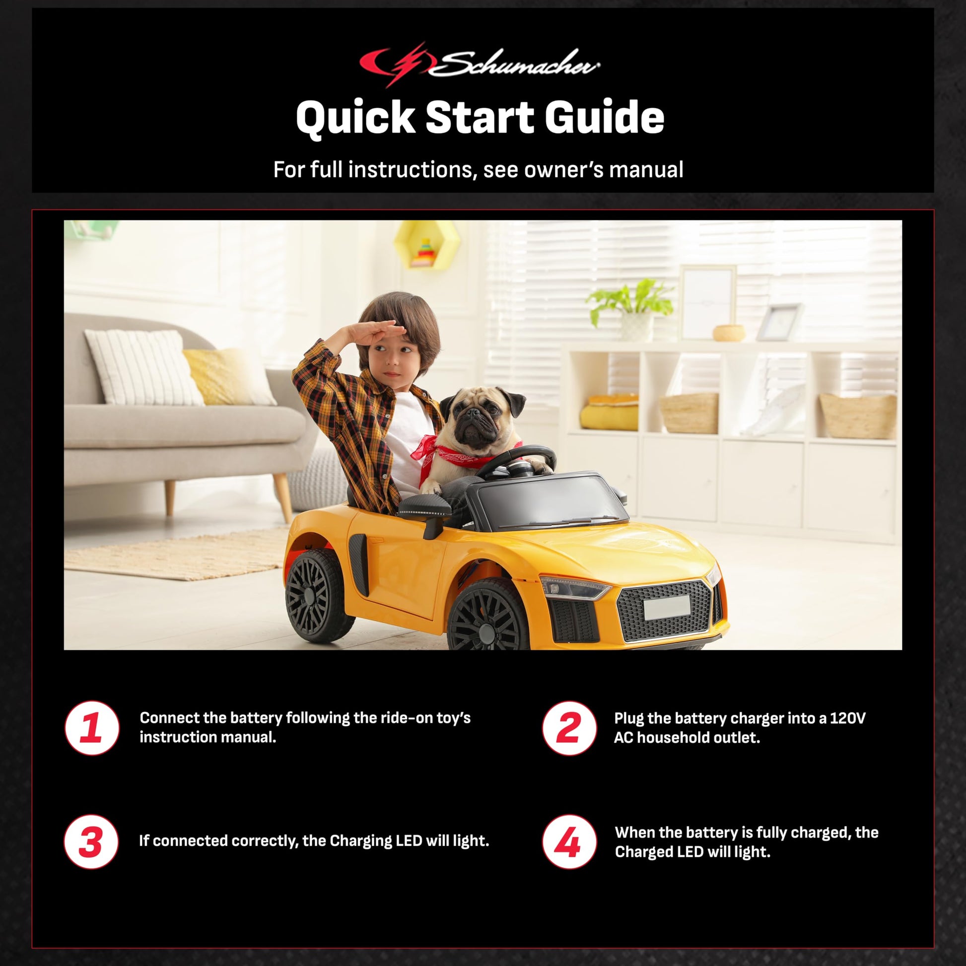 Schumacher Electric Charge 'n Ride Cargador de batería Universal y mantenedor para Juguetes de Montaje, CR2, 2 en 1, Totalmente automático, 1.5 amperios, 16 voltios, 24 voltios, Incluye Conector XLR