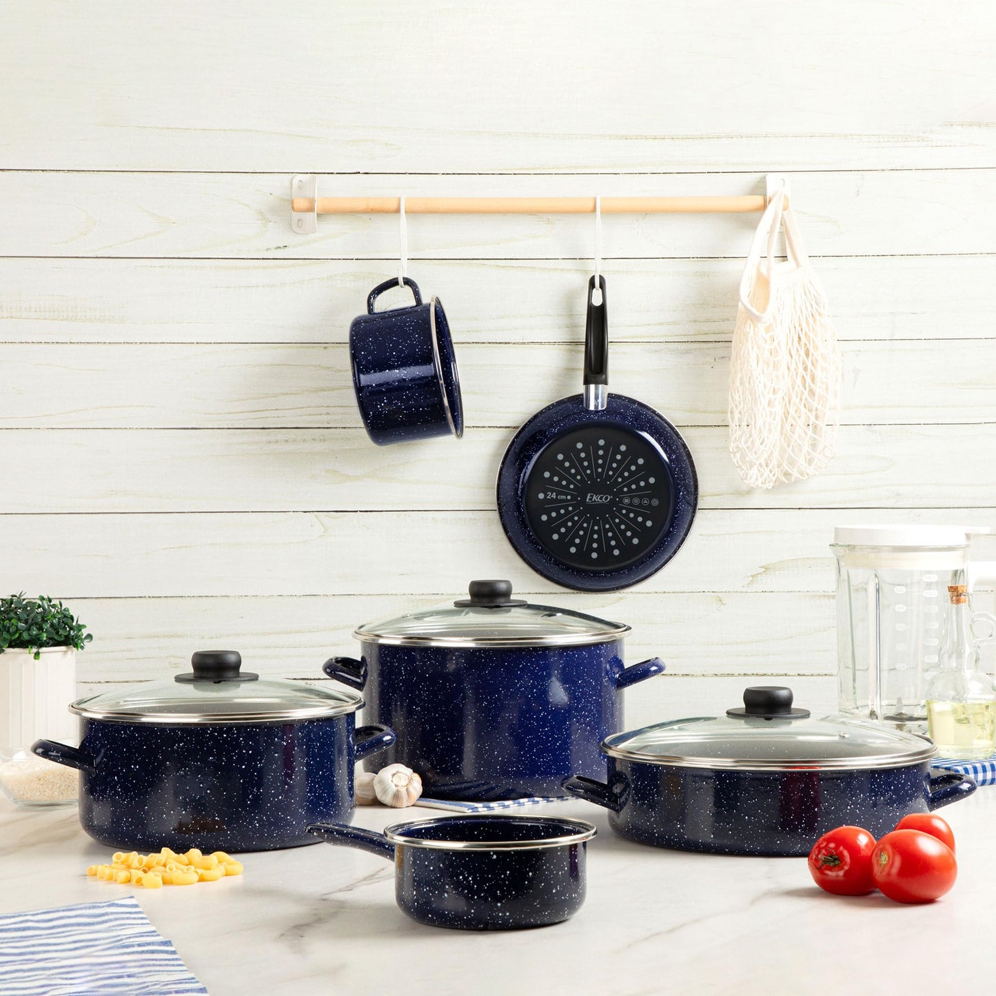 Batería de Cocina Ekco Azul Marino de Acero Esmaltado para Inducción 9 Piezas