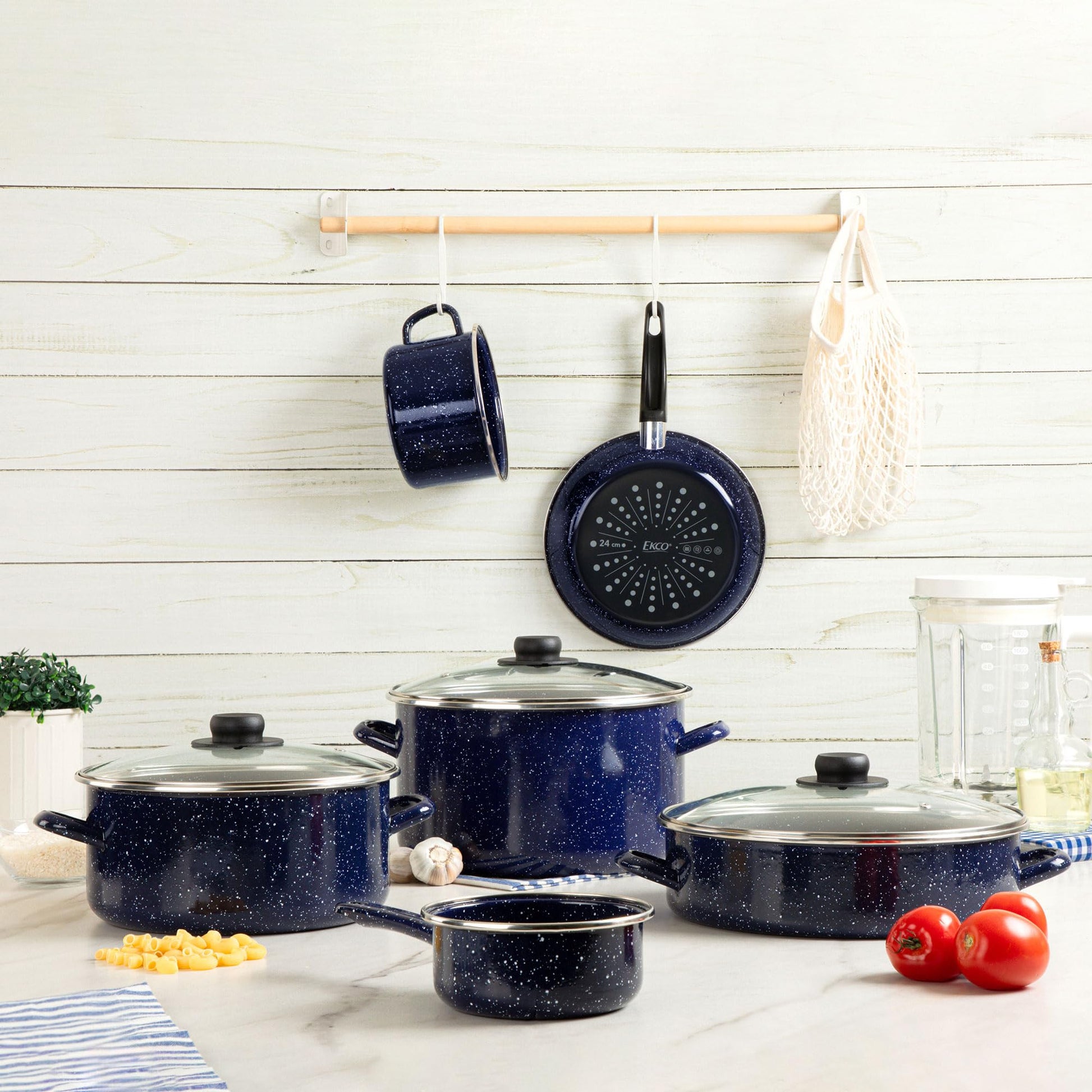 Batería de Cocina Ekco Azul Marino de Acero Esmaltado para Inducción 9 Piezas