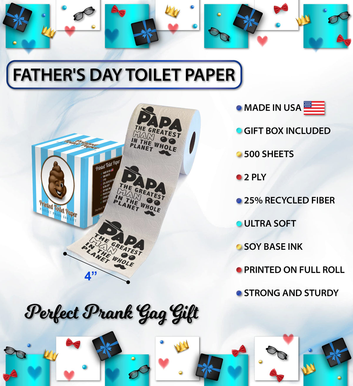 Rollo de Papel Higiénico Impreso TP El Hombre Más Grande del Planeta para el Día del Padre, Broma Divertida para Papá, Marido o Novio