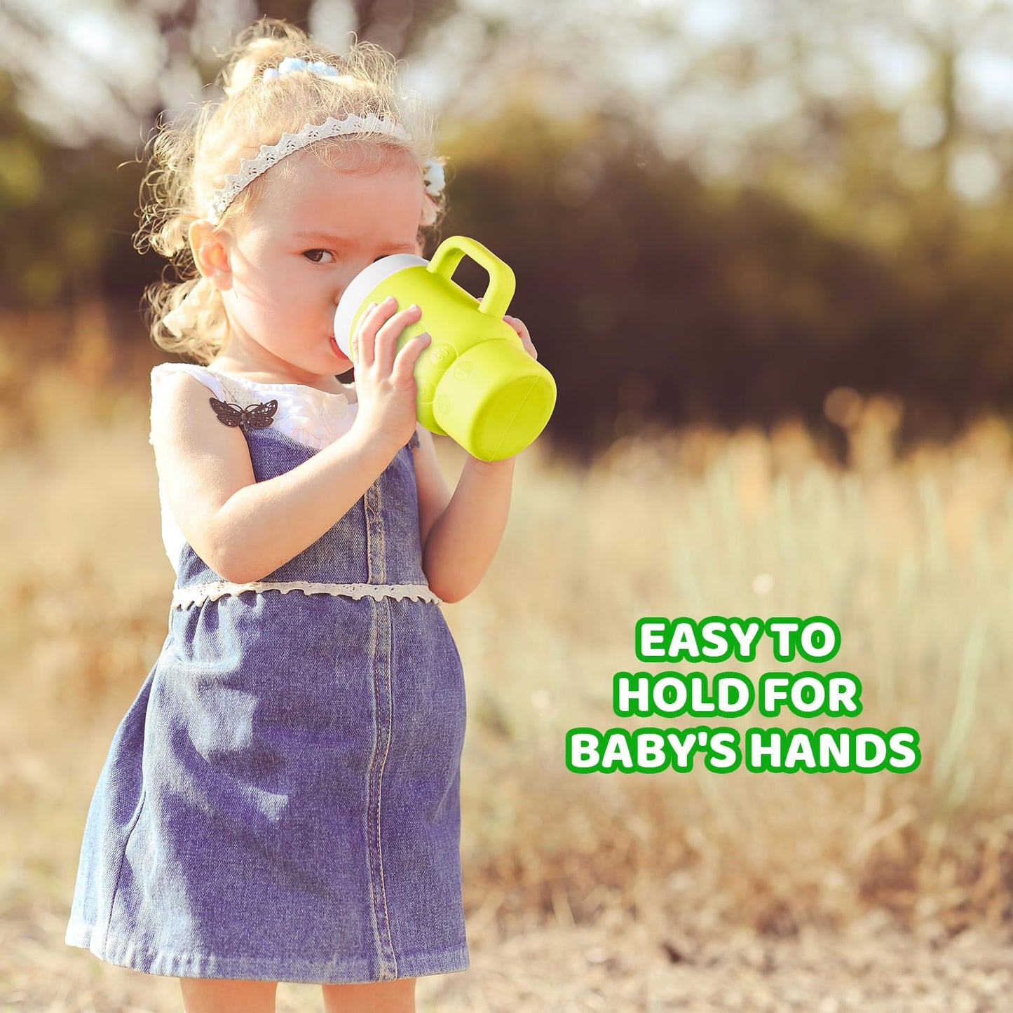 TAKYIT - Mini vaso de silicona para niños de 14 onzas con mango y pajita, fácil de limpiar, fomenta la hidratación