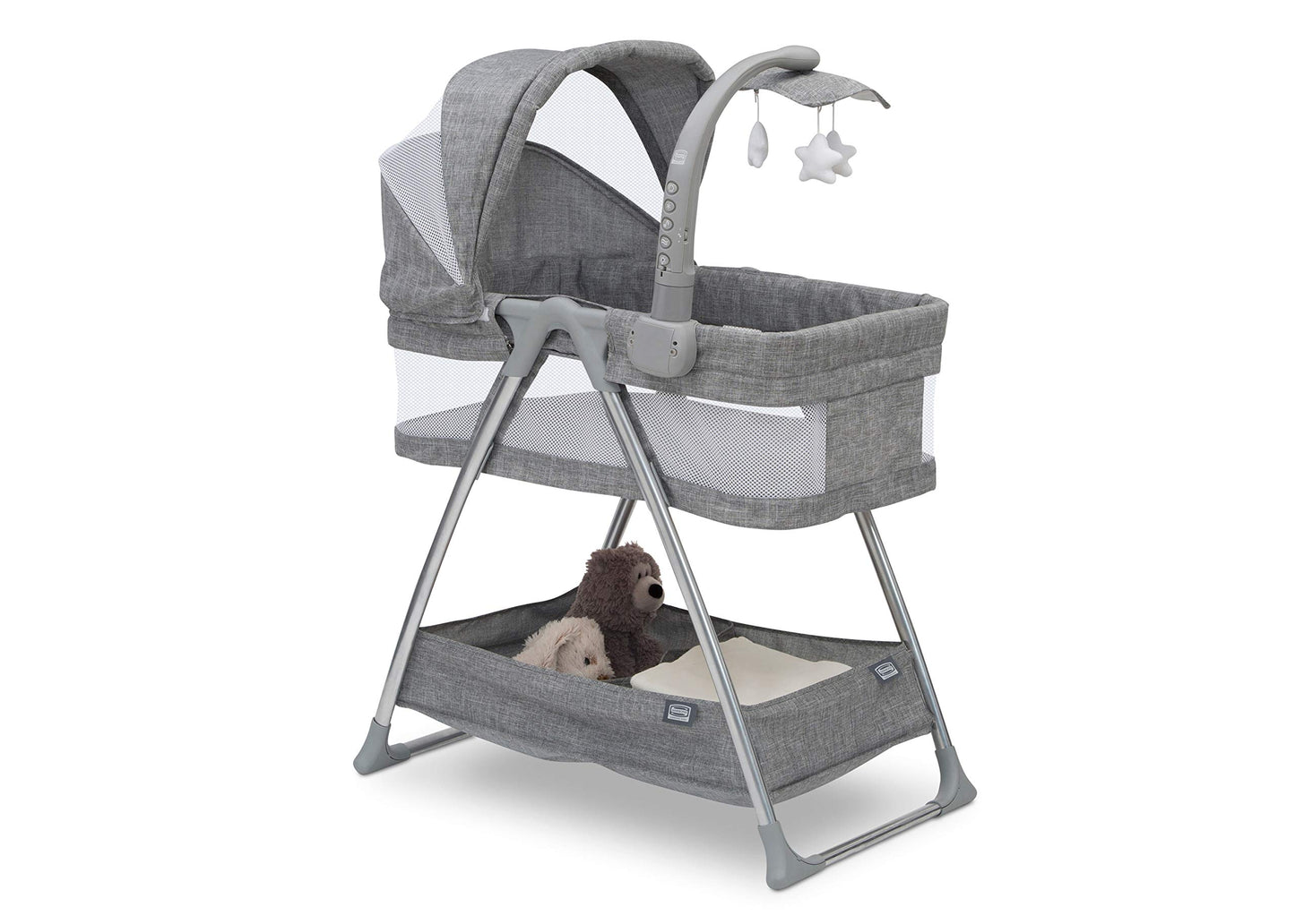 Cuna Portátil Simmons Kids Gris Tweed con Luz Nocturna y Estrellas Giratorias
