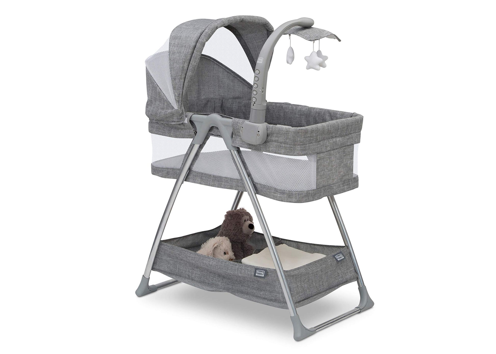 Cuna Portátil Simmons Kids Gris Tweed con Luz Nocturna y Estrellas Giratorias