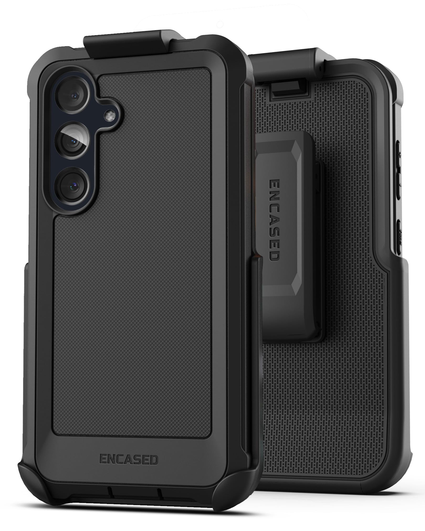 Funda protectora resistente para Samsung Galaxy A35 5G con clip para cinturón y protector de visualización (vidrio templado), color negro