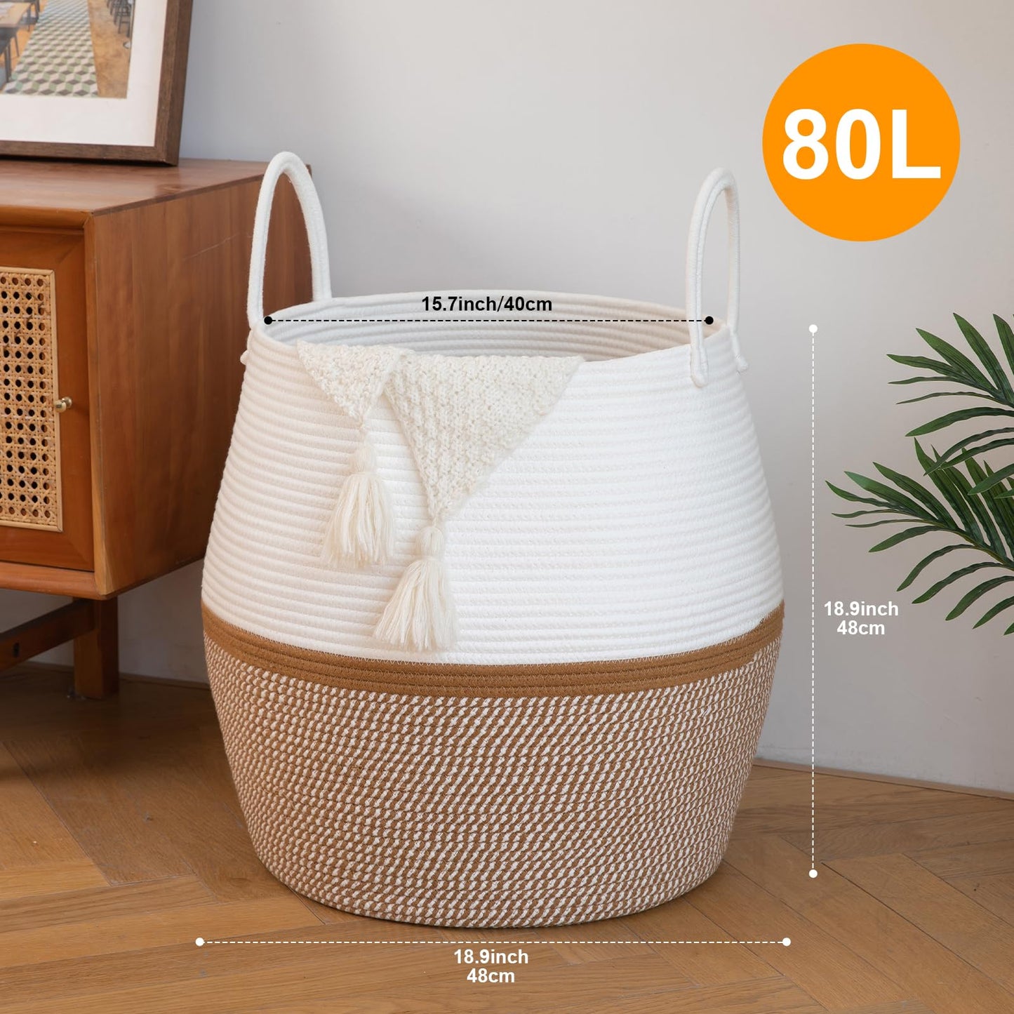 OIAHOMY Cesta para Mantas de 80L con Asa, Cesta de Almacenamiento para Sala de Estar, Cesta de Lavandería para Ropa, Toallas, Almohadas, Almacenamiento de Juguetes para Niños y Perros, Cesta de Bebé