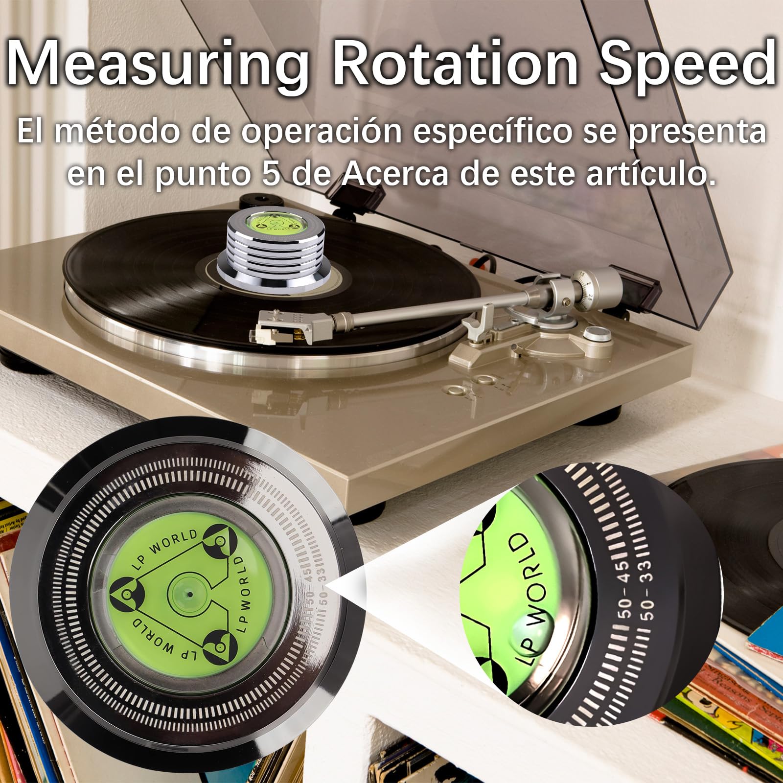 Estabilizador de Discos de Vinilo UTHBVSVK 50Hz Aluminio con Nivelación de Burbujas y Medición de Velocidad