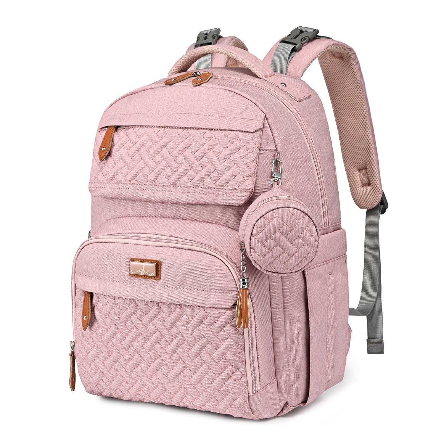 BabbleRoo - Mochila para pañales grande de viaje para bebé con cambiador, bolsas impermeables para bebé para mamá y papá, bolsas unisex con estuche para chupete, correa de equipaje y clips para