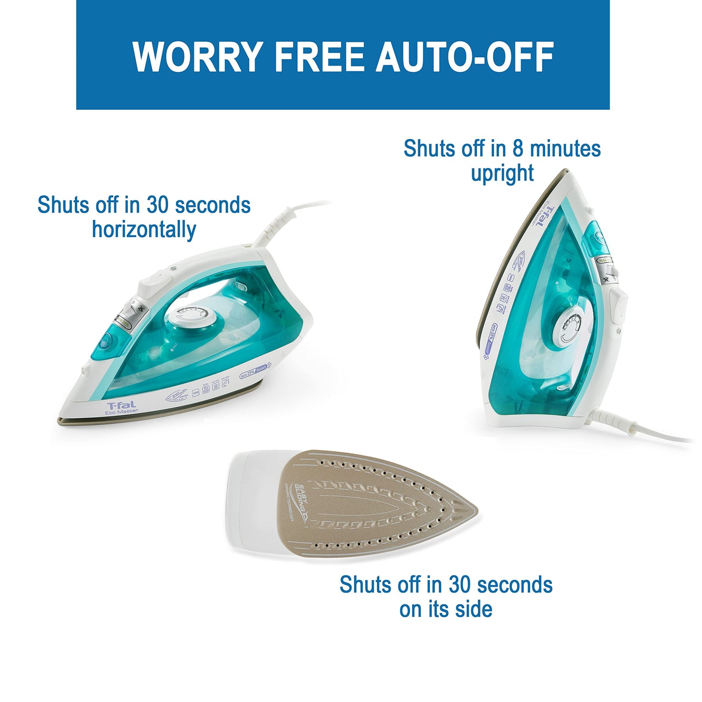 Plancha de Vapor T-fal Blanca Azul Suela de Cerámica Easy Gliding 1400 W