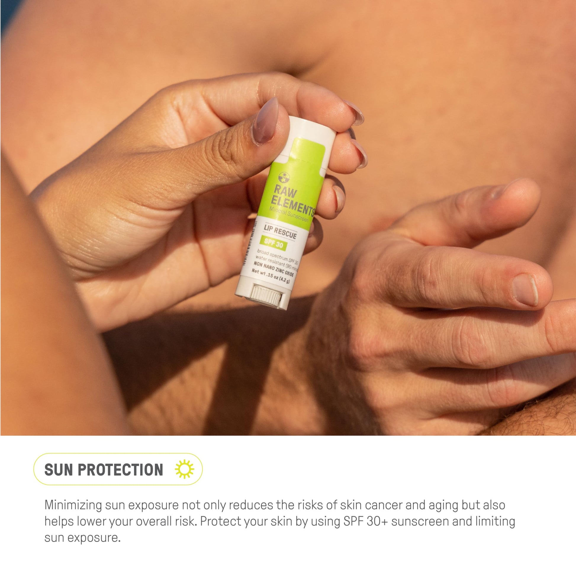 Protector Solar Labial Raw Elements Natural Certificado Zinc Oxide Orgánico Resistente al Agua Seguro para Arrecifes SPF 30+