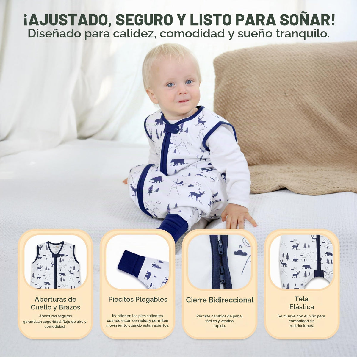 Mama Cheetah Saco de dormir para niños pequeños con pies 4T-5T, 0.5 TOG Mantas de algodón orgánico para bebé usables con piernas, Saco de dormir para bebé para caminantes, Caminante temprano X-Large