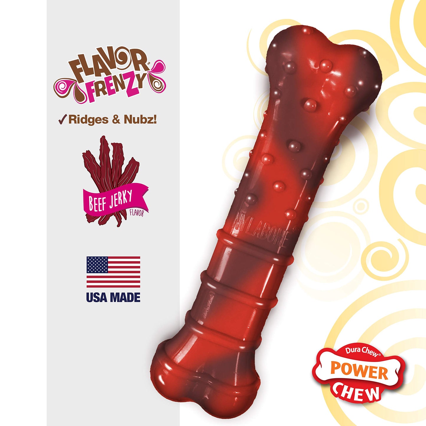 Juguete Masticable para Perros Nylabone Power Chew Larga Duración Texturizado Sabor Beef Jerky Lobo