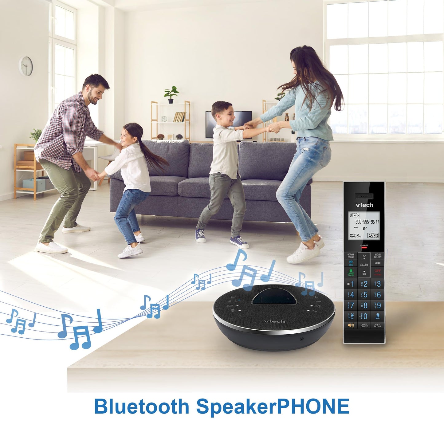 VTech LS6381 DECT 6.0 Teléfono inalámbrico con altavoz Bluetooth con cancelación de eco, reducción de ruido, transmisión de música. Perfecto para PC/teléfono fijo/llamadas celulares. Sistema de contestación, bloqueador de llamadas inteligente