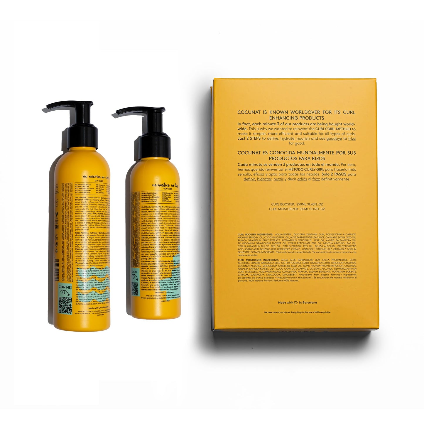 COCUNAT - Método Curly - Moisturizer Leave-in + Curl Booster - Activador de Rizos - Hidrata, Nutre, Fortalece, Elimina el frizz y Desenreda - 250ml+150ml