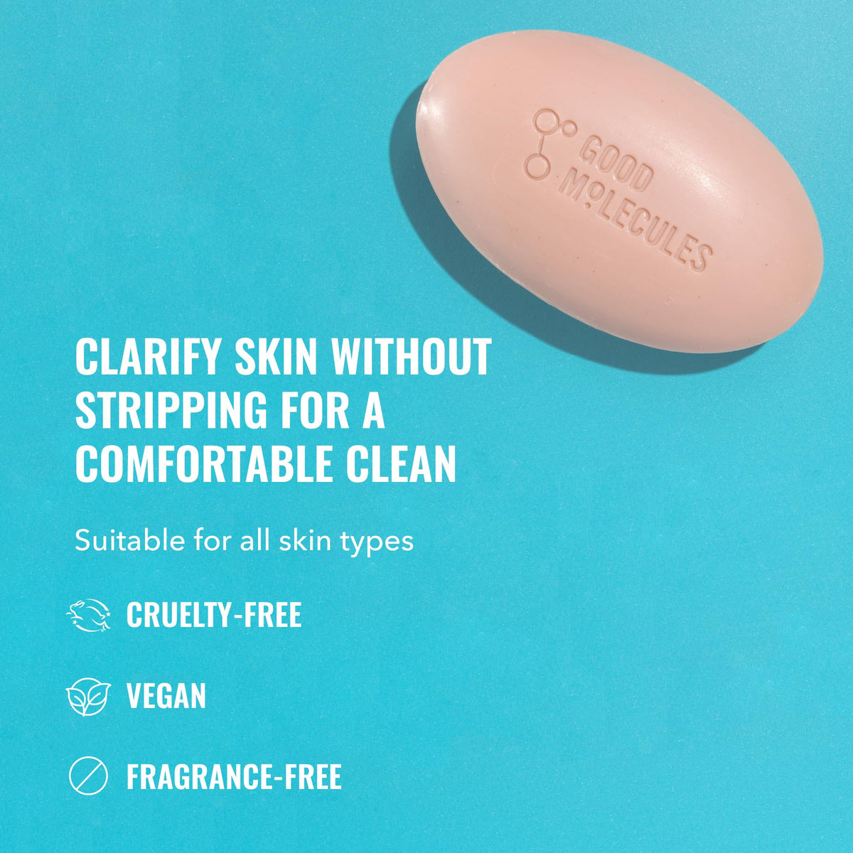 Good Molecules Clarify and Cleanse Bar 89g/3.15oz - Soap-Free Bar with Salicylic Acid BHA, Tea Tree, Kaolin Clay to Balance, Hydrate for Even Tone, Breakouts, Acne - Skin Care For Face and Body