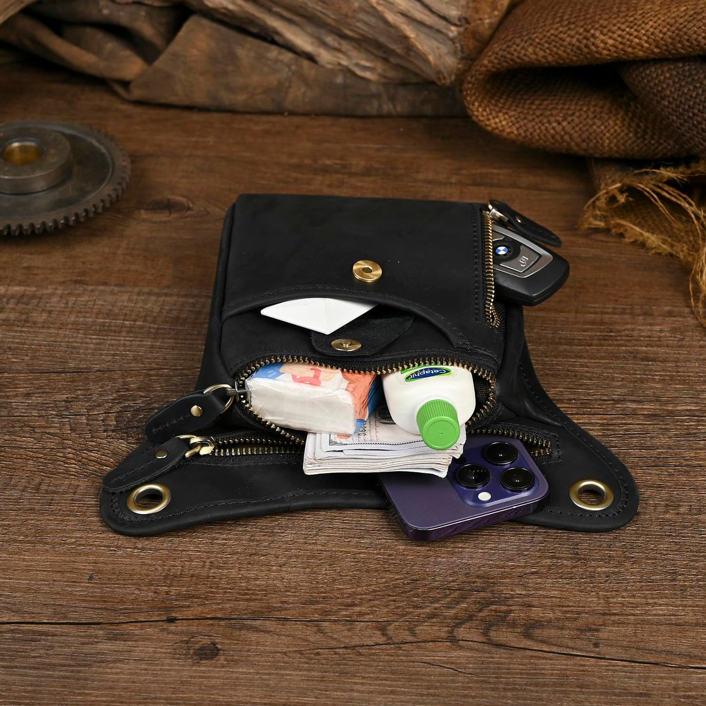 Le'aokuu - Bolsa de piel auténtica para hombre, para deportes al aire última intervensión, con cintura y cadera, bandolera para hombro, pierna caída, bolsa de muslo para mujer (211-5 0 café oscuro),