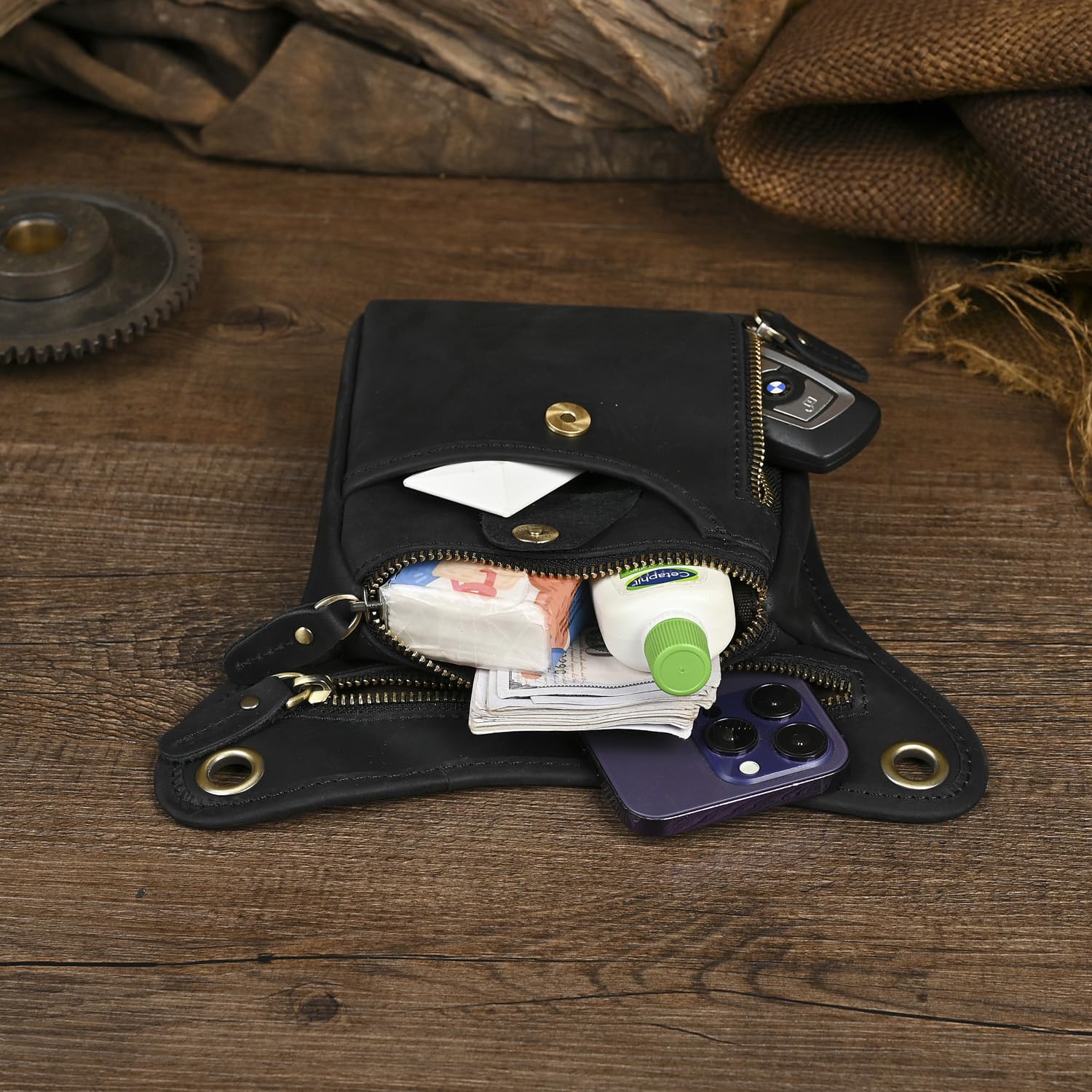 Le'aokuu - Bolsa de piel auténtica para hombre, para deportes al aire última intervensión, con cintura y cadera, bandolera para hombro, pierna caída, bolsa de muslo para mujer (211-5 0 café oscuro),