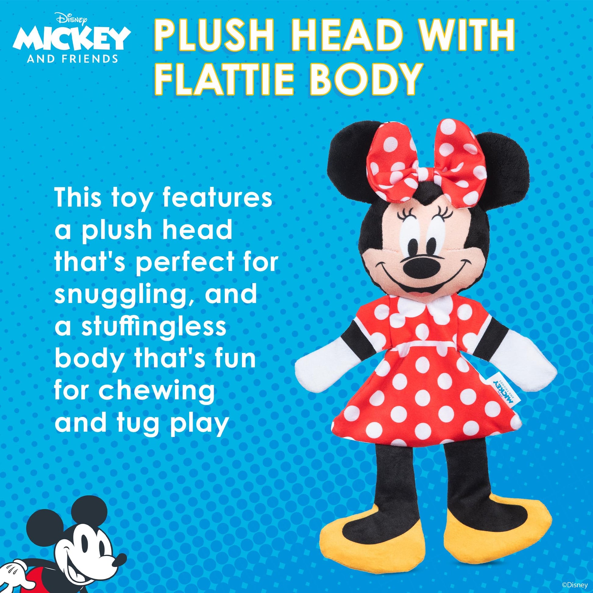Disney for Pets Minnie Mouse - Peluche chirriante con Flattie Arrugado Cuerpo Perro Juguete de 12 Pulgadas | Juguetes para Perros Disney | Juguete chirriante de Felpa para Perros Inspirado en Minnie