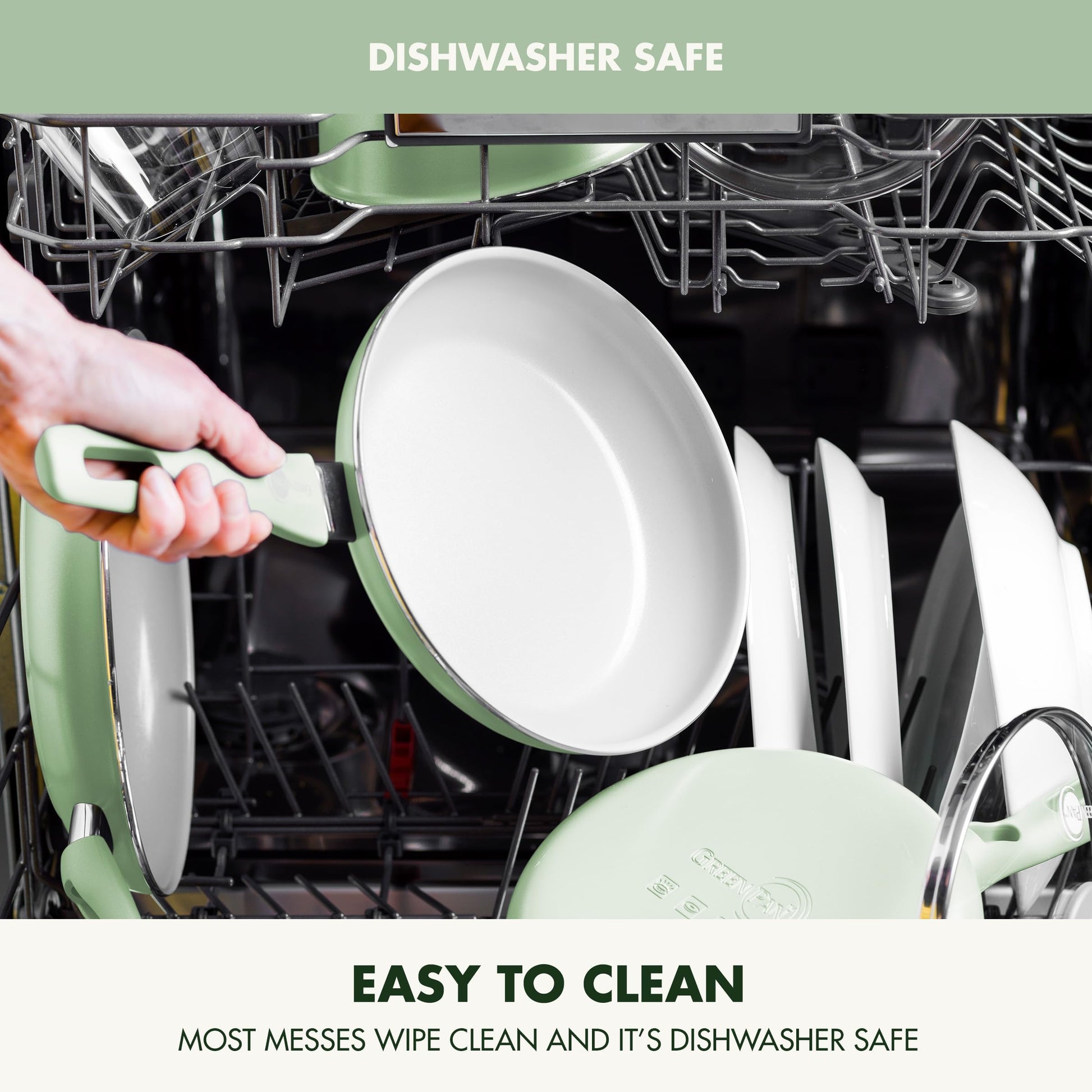 GreenPan Dover Healthy Ceramic antiadherente, juego de 12 ollas y sartenes de cocina, sin PFAS, apto para lavaplatos, mango cómodo, verde pastel