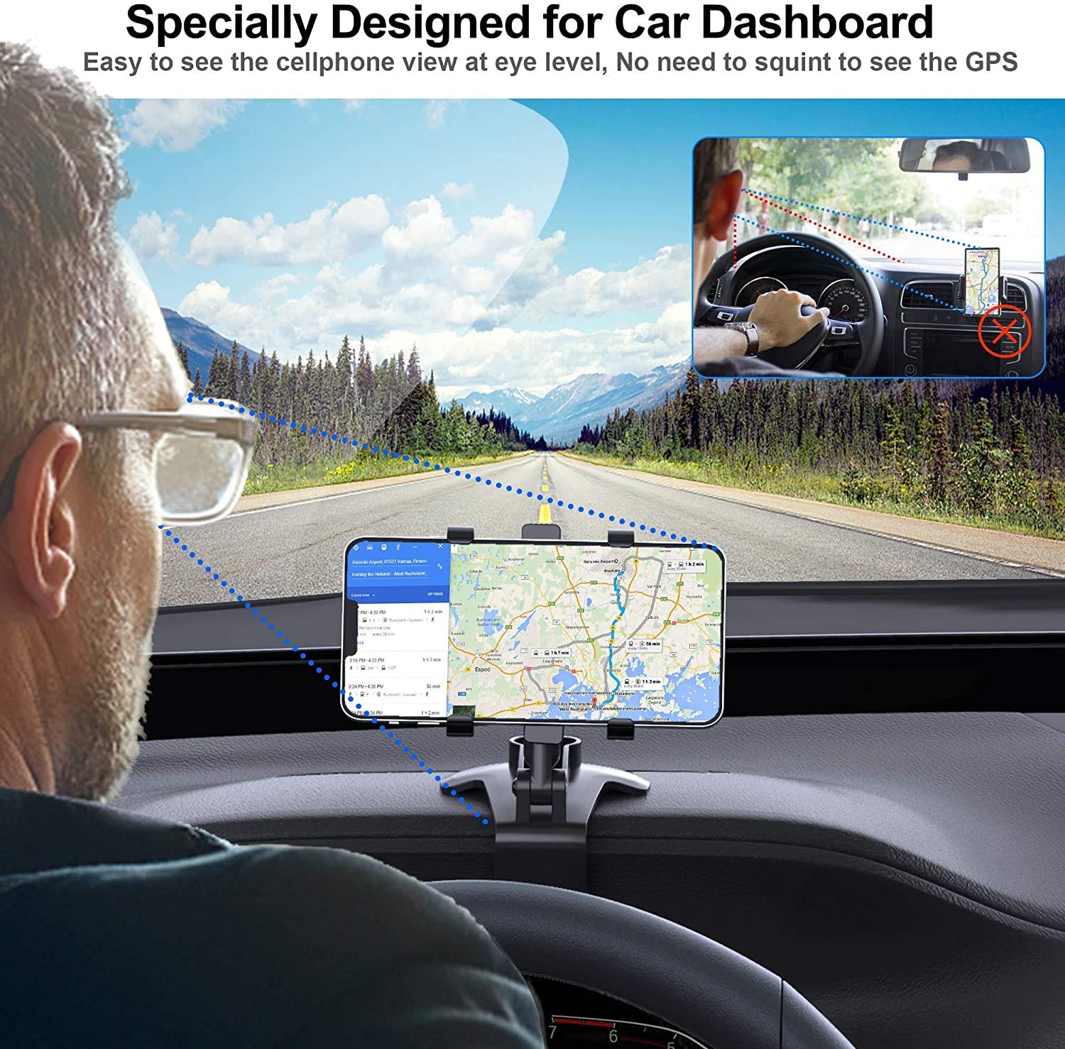 Soporte Móvil TBONEEY Negro 3 en 1 Giratorio Universal para Coche