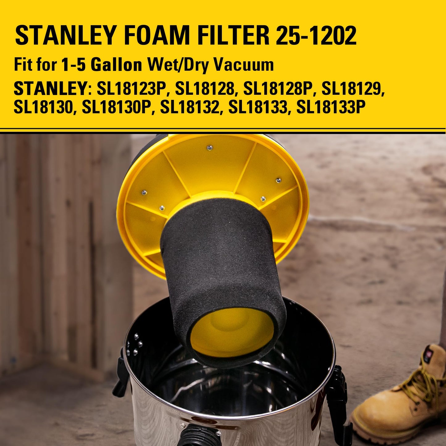 Filtro de Espuma Stanley Negro para Aspiradoras Húmedas/Secas de 1-5 Galones