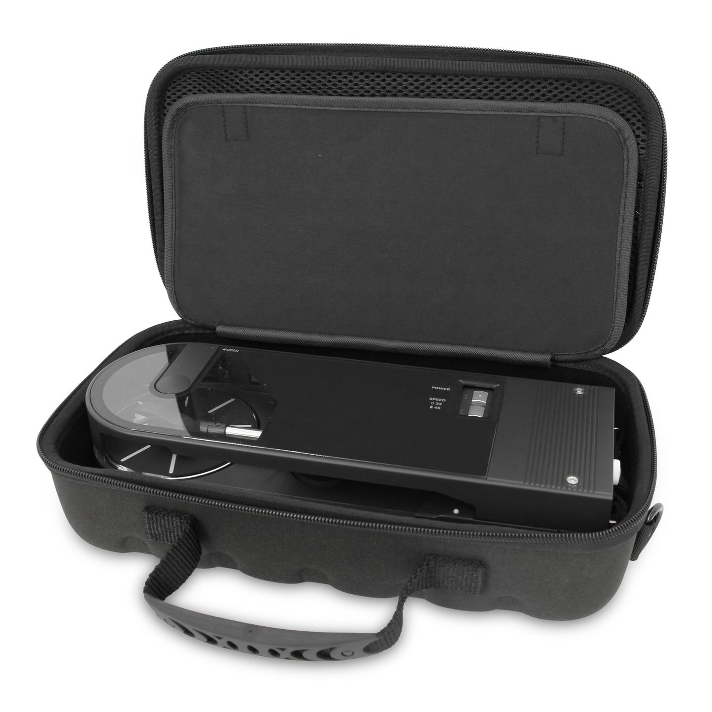 CASEMATIX Funda de viaje compatible con Audio-technica AT-SB727 Tocadiscos portátil Sound Burger reproductor de discos de vinilo – Incluye funda de transporte solo con asa y correa para el hombro,
