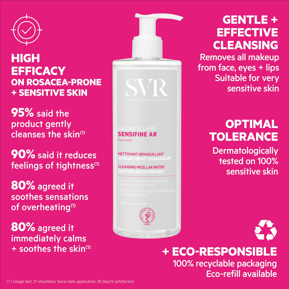SVR Sensifine AR Agua Micelar para Piel con Rojés con Niacinamida, 400 ml