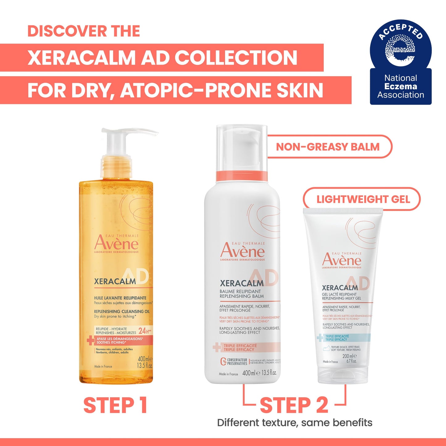 Avene Eau Thermale XeraCalm A.D Lipid-Replenishing Cleansing Oil, Atopic Dermatitis, Eczema-Prone, Fragrance-Free, Pump, 13.5 oz.