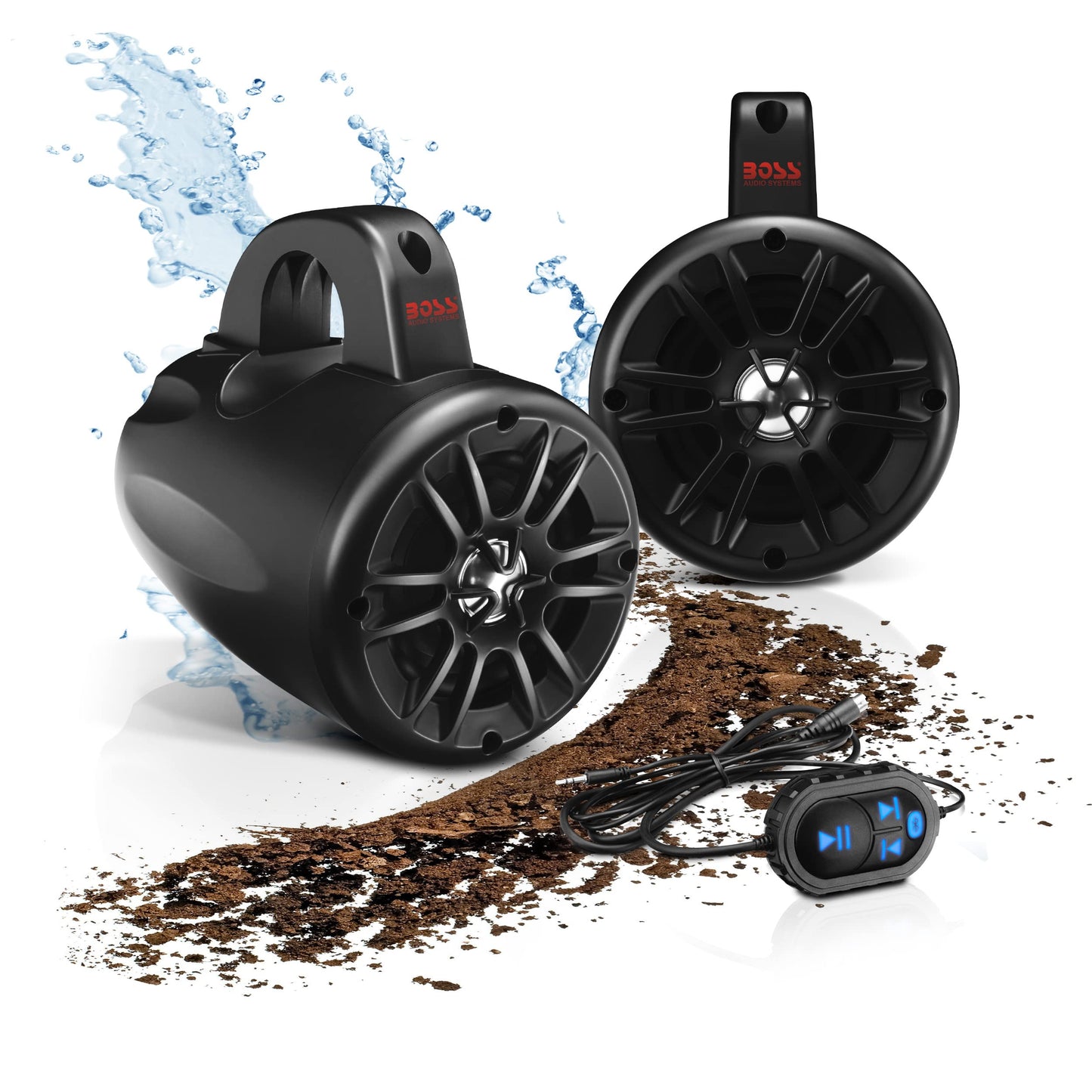 BOSS - Receptor de audio/altavoz (MP3/USB/SD AM/FM Marine Stereo, panel frontal desmontable, mando a distancia inalámbrico (sin CD/DVD), dos altavoces de 6,5 pulgadas, antena), Bocinas de torre con Bluetooth 10.16 cm, Regular