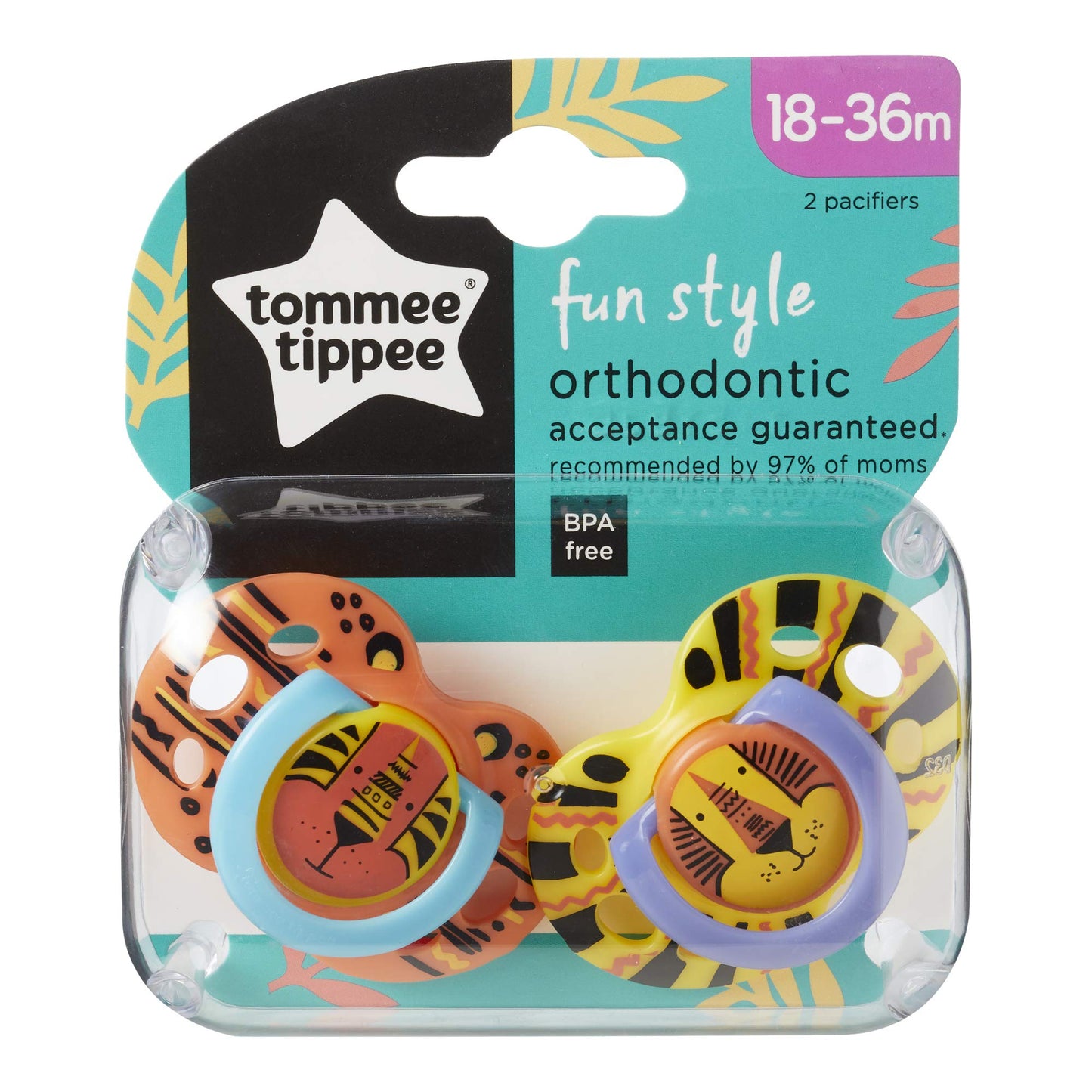 Chupete Tommee Tippee Multicolor Estilo Divertido para Bebé Unisex 18-36 Meses Paquete de 2