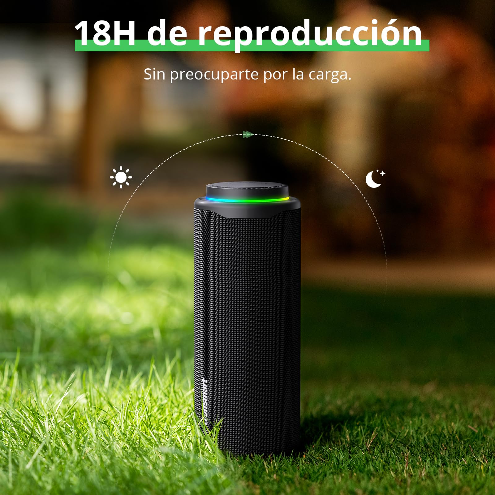 Tronsmart T8 Bocina Bluetooth Portátil para Exteriores, Sonido más Potente y nítido de 40W, Sonido de 360°, Audio de 2.1 Canales, IPX7, Personalizados Audio y Luces, cordón portátil (Azul)