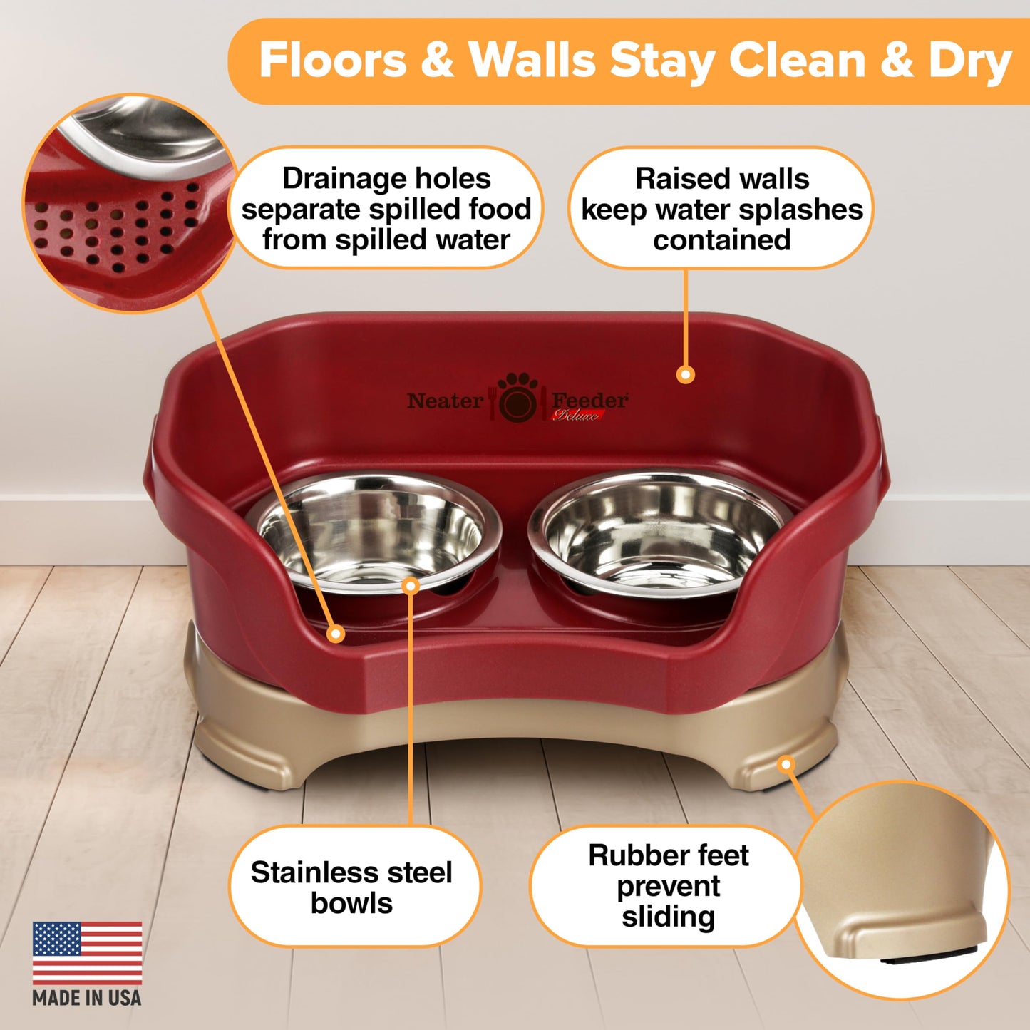 Comedero Elevado Antiderrame Neater Feeder Deluxe Rojo Arándano para Perro Pequeño
