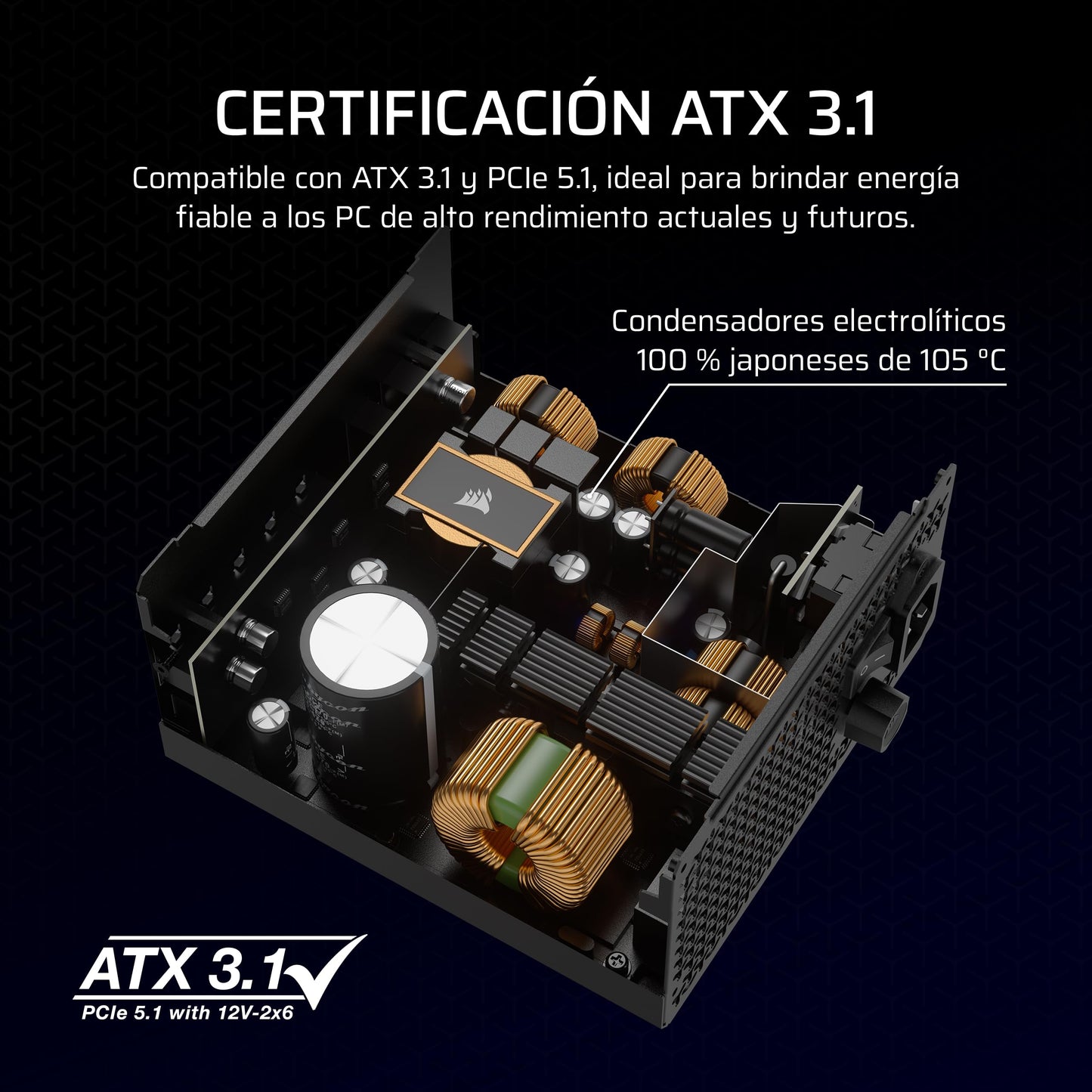 Corsair RM750x Fuente de Alimentación ATX Totalmente Modular de Bajo Ruido – Compatible con ATX 3.1 – Compatible con PCIe 5.1 – Eficiencia Cybenetics Gold – Conector 12V–2x6 Nativo – Negro