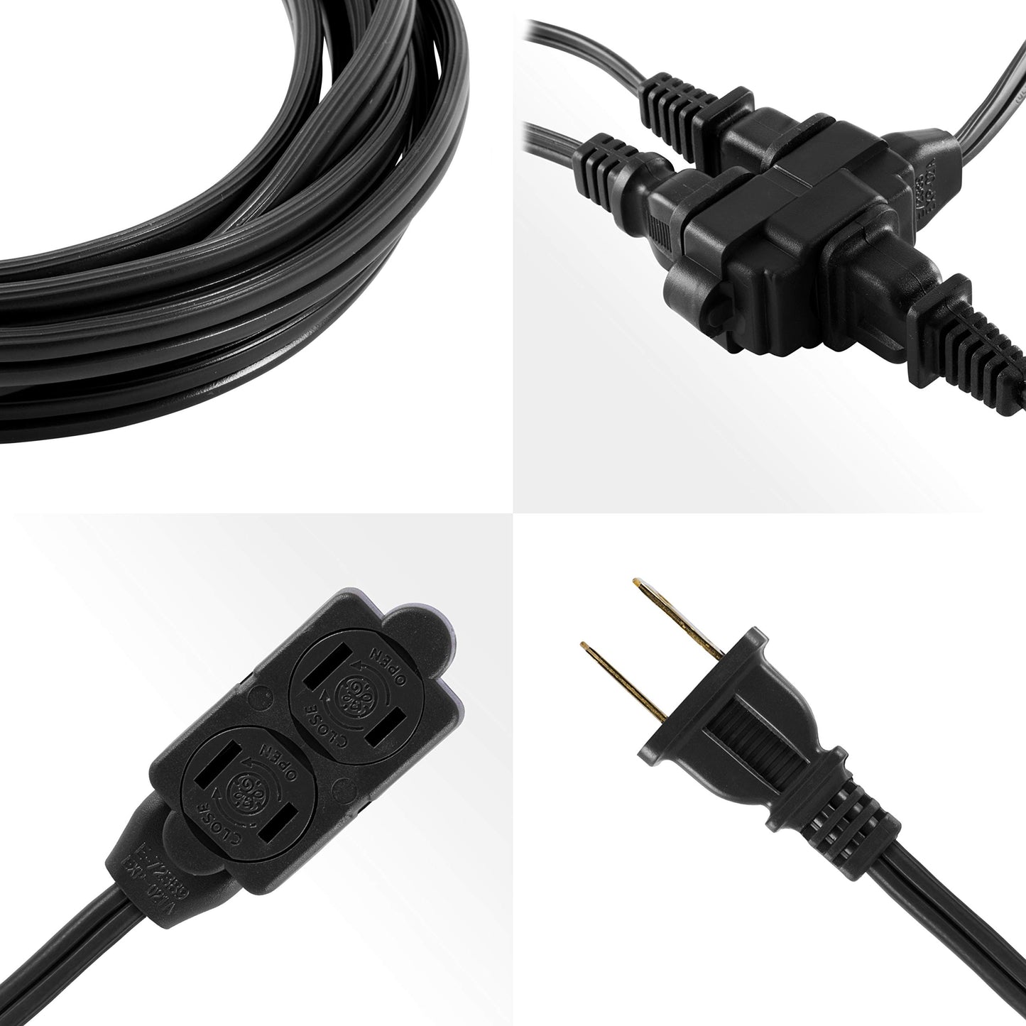 GE 45148 - Cable de extensión de 3 tomacorrientes con múltiples tomacorrientes de 6 pies, 2 clavijas, calibre 16, fundas de seguridad de giro para cerrar, extensor para interiores con certificación UL