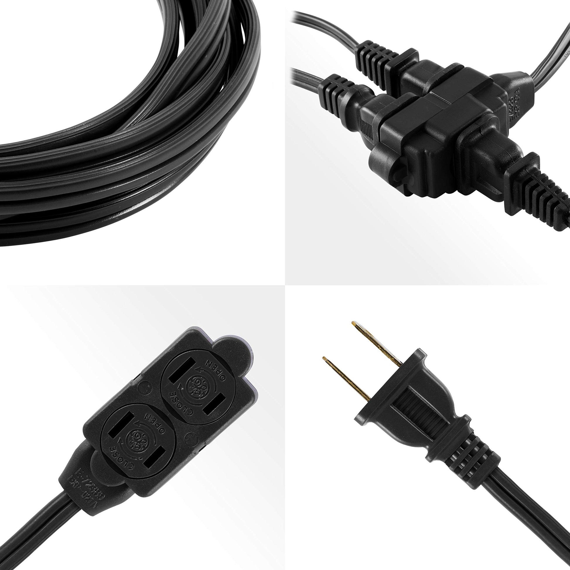 GE 45148 - Cable de extensión de 3 tomacorrientes con múltiples tomacorrientes de 6 pies, 2 clavijas, calibre 16, fundas de seguridad de giro para cerrar, extensor para interiores con certificación UL